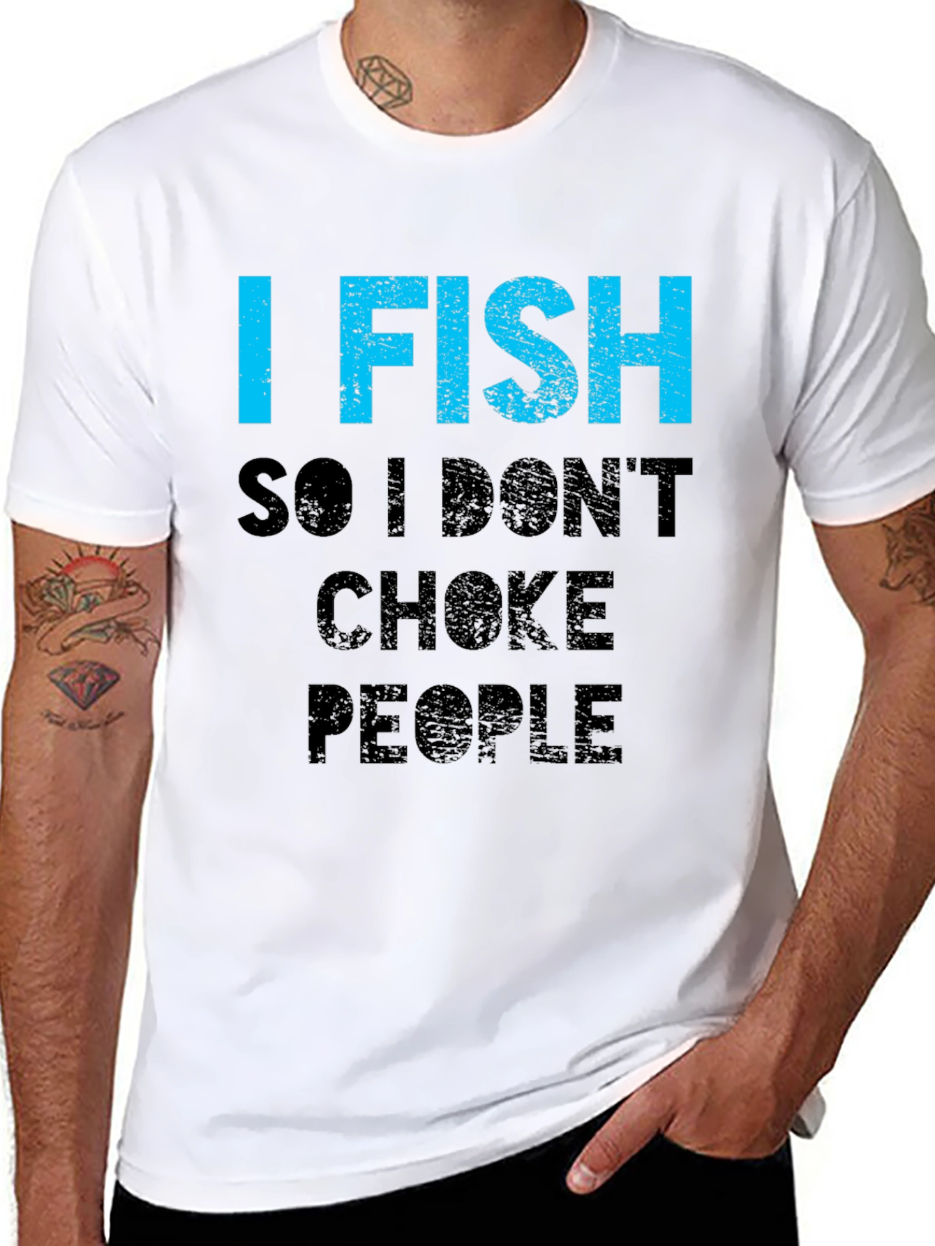 Black I Fish So I Don't Choke People T-Shirt view 8