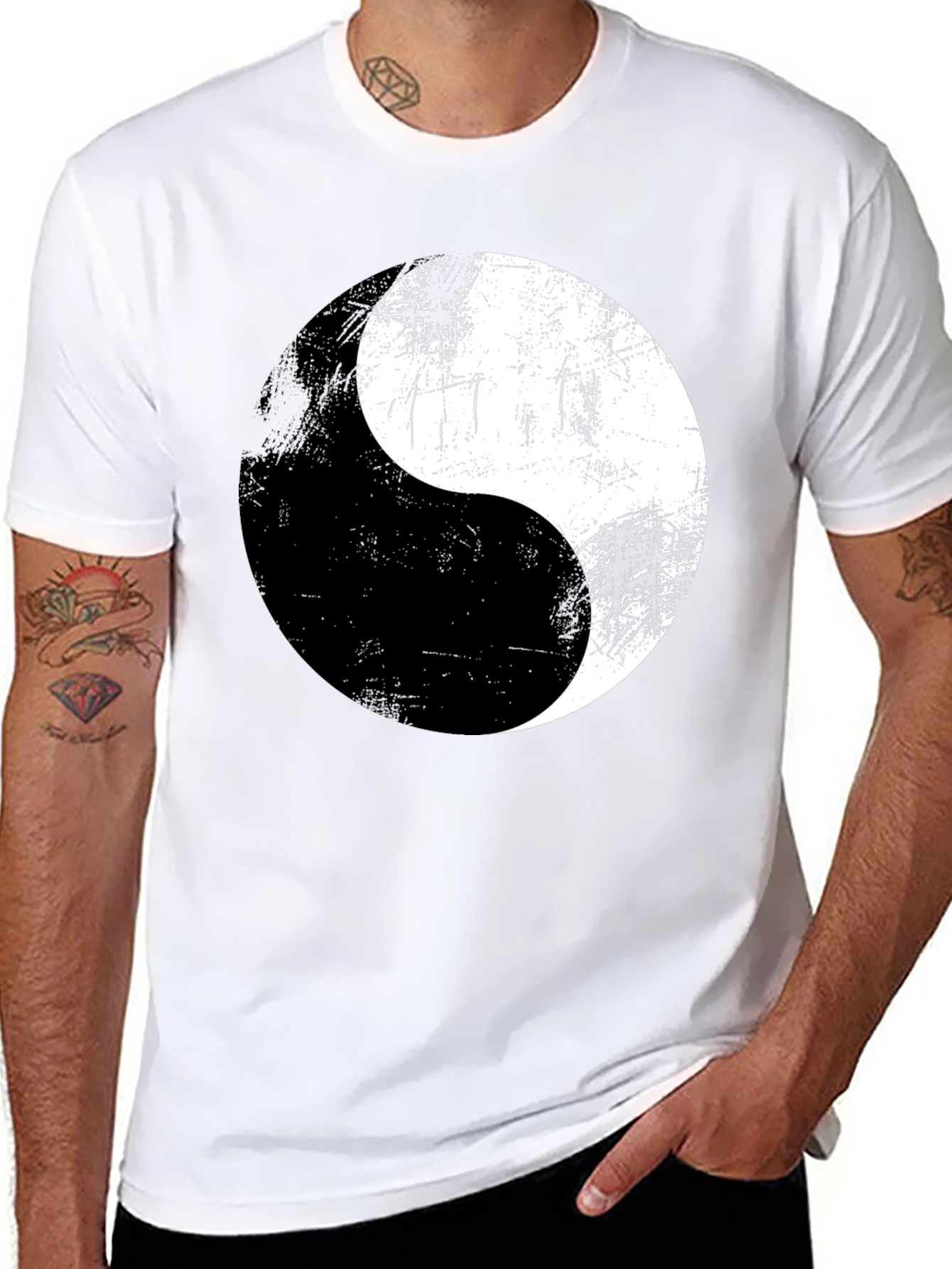 Black Yin Yang Graphic Print Men's T-Shirt view 8