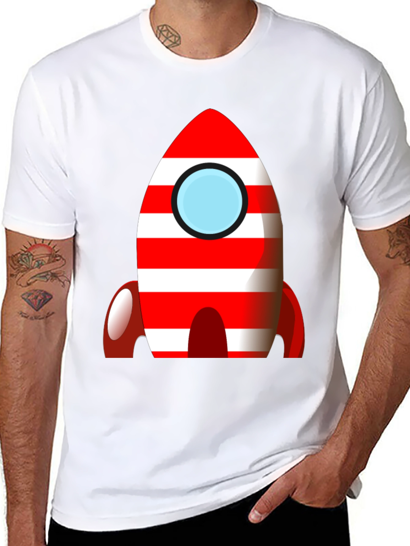 Black Retro Rocket T-Shirt - Bold Striped Design view 8