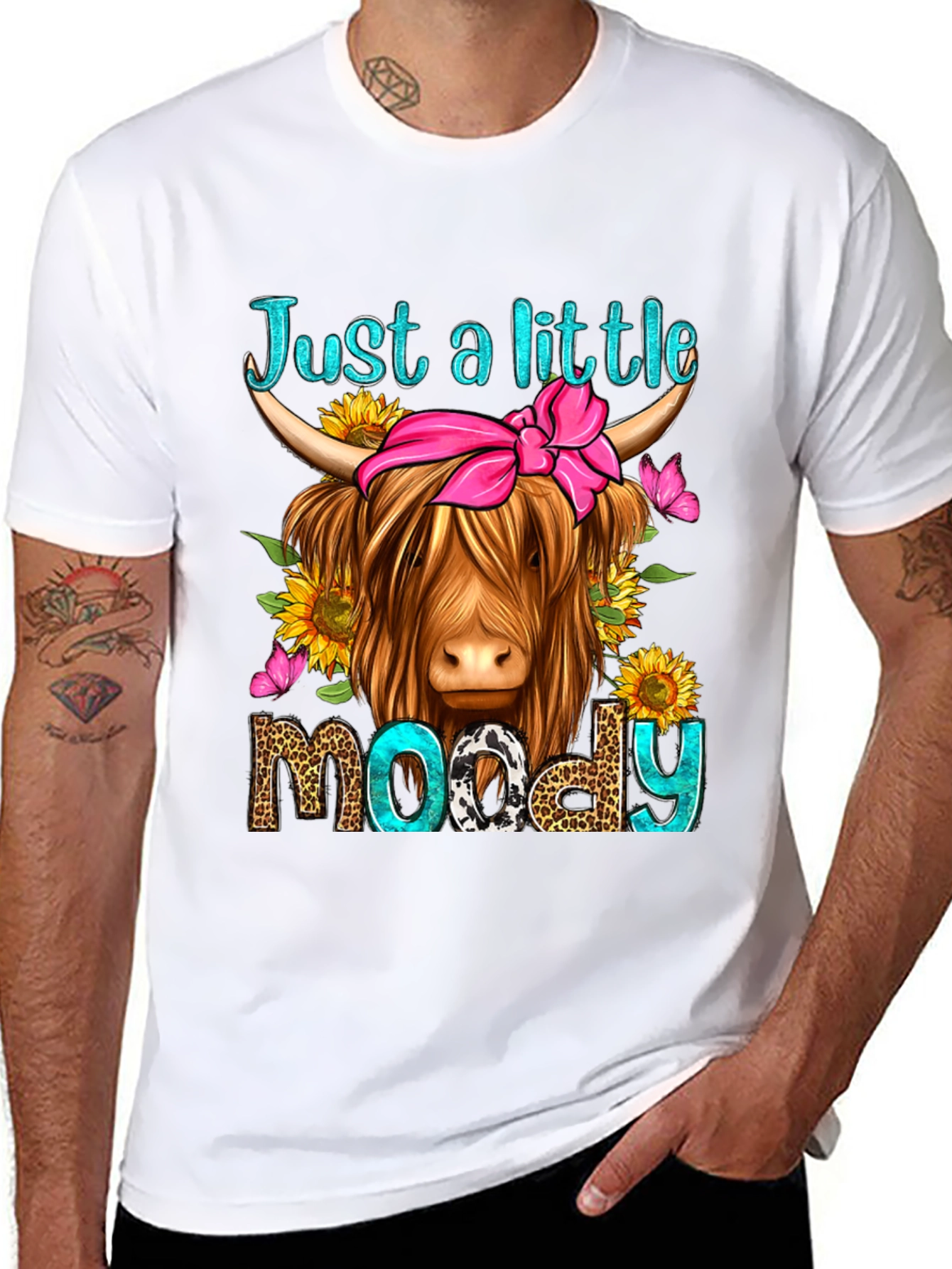 Black Just a Little Moody Highland Cow T-Shirt view 8