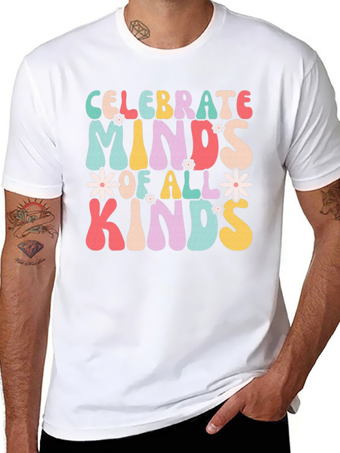 Black Celebrate Minds T-Shirt, Retro Design view 8