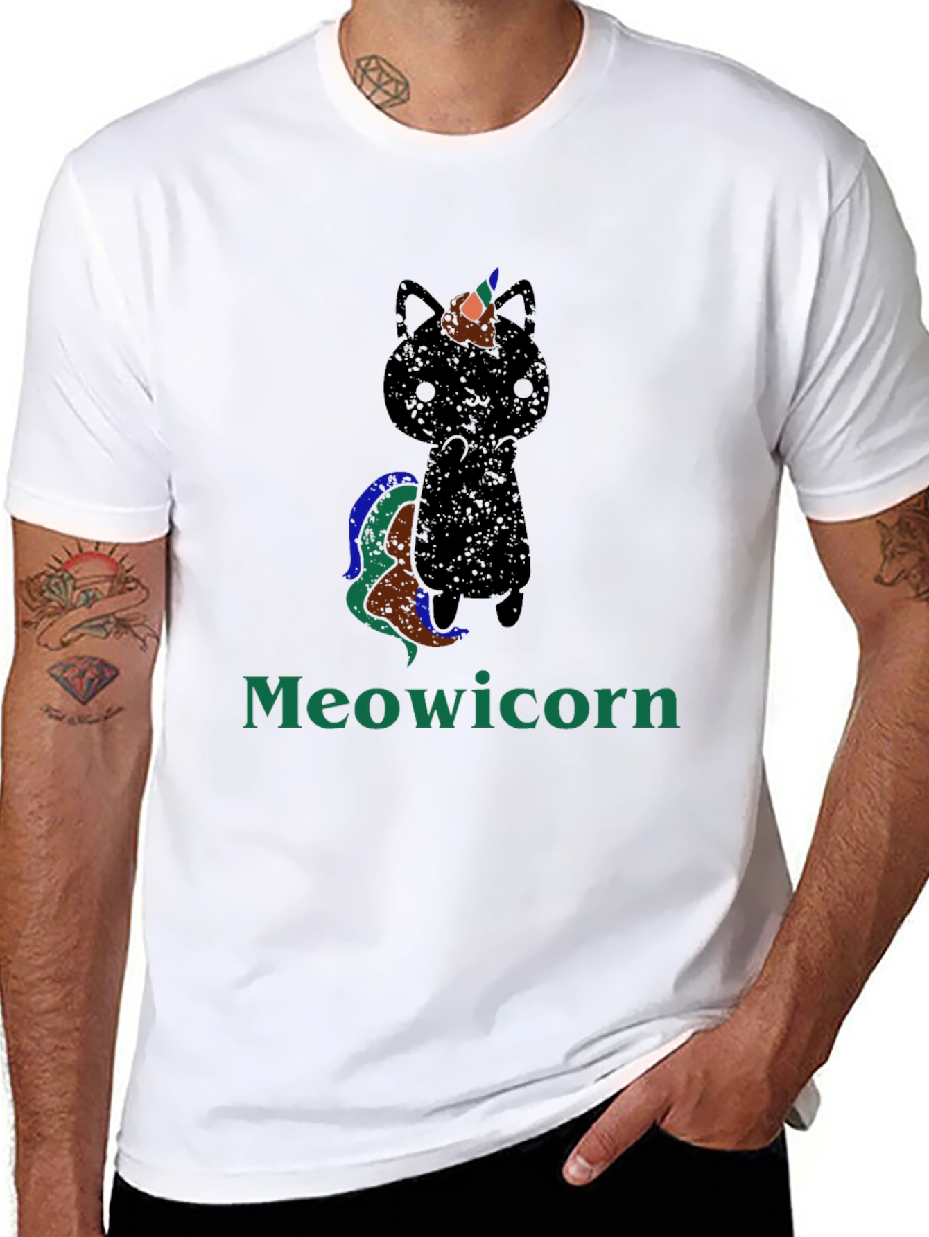 Black Meowicorn T-Shirt - Quirky Cat Unicorn Tee view 8
