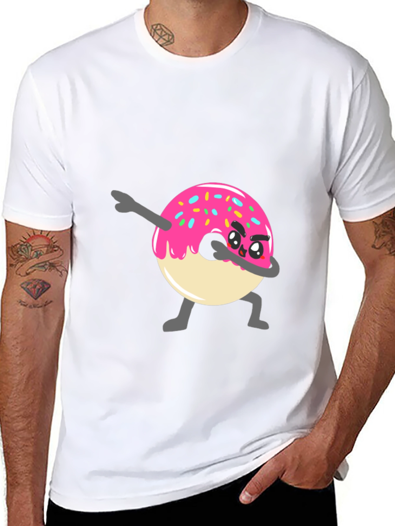 Black Dabbing Donut Graphic Tee - Funny Cartoon T-Shirt view 8
