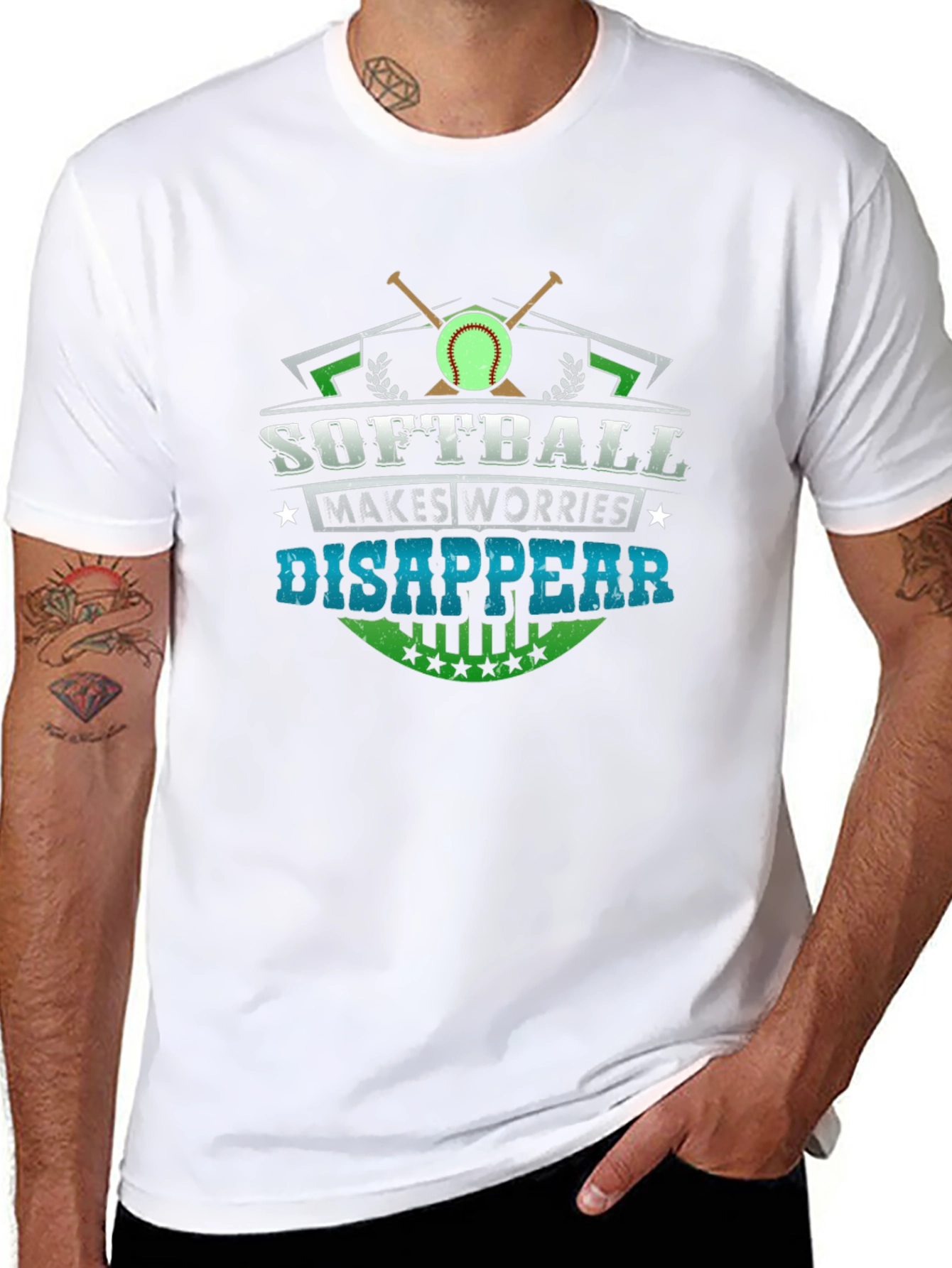 Black Softball Makes Worries Disappear Graphic T-Shirt view 8