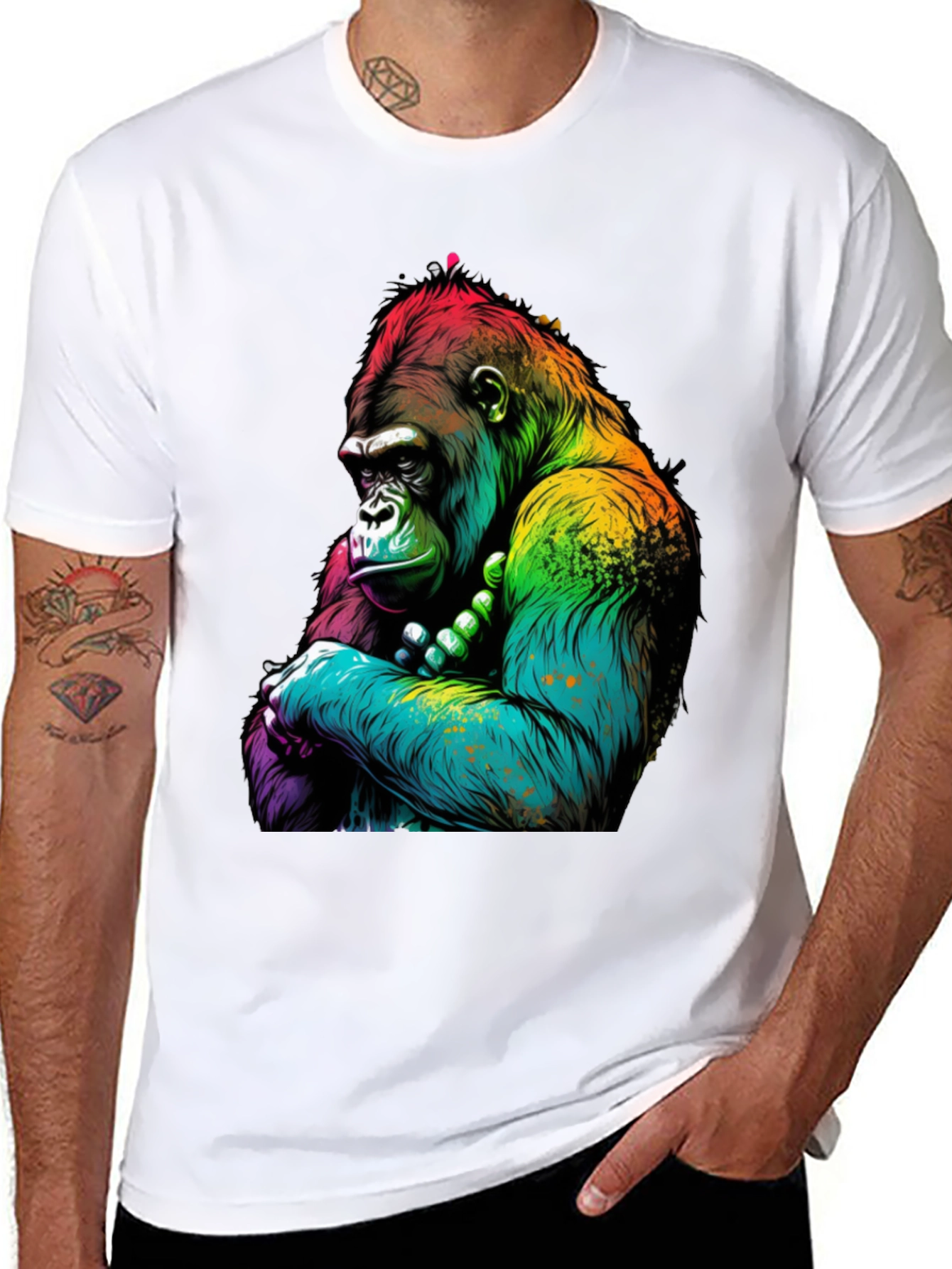Black Rainbow Gorilla Graphic Tee - Bold Ape Design view 8