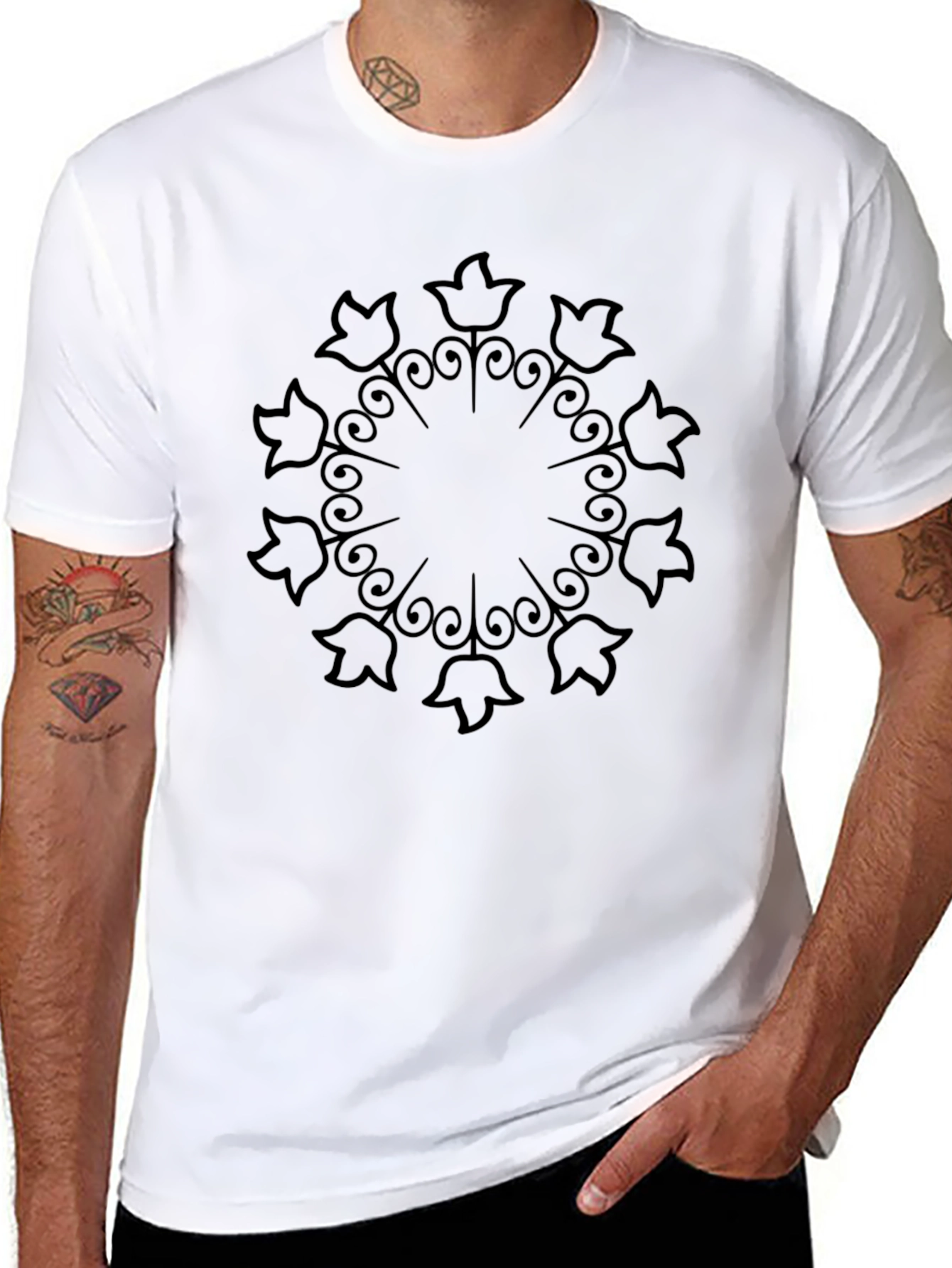 Black Floral Mandala Graphic T-Shirt - Black view 8