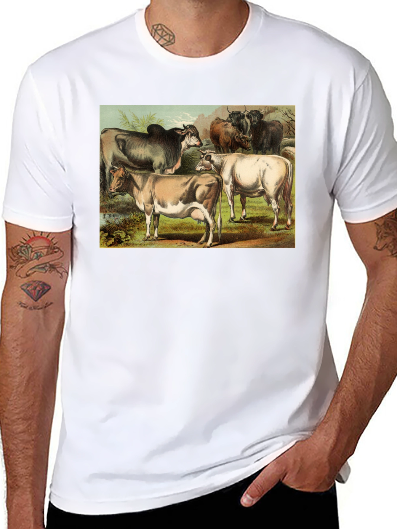 Black Vintage Cows Graphic Black T-Shirt view 8