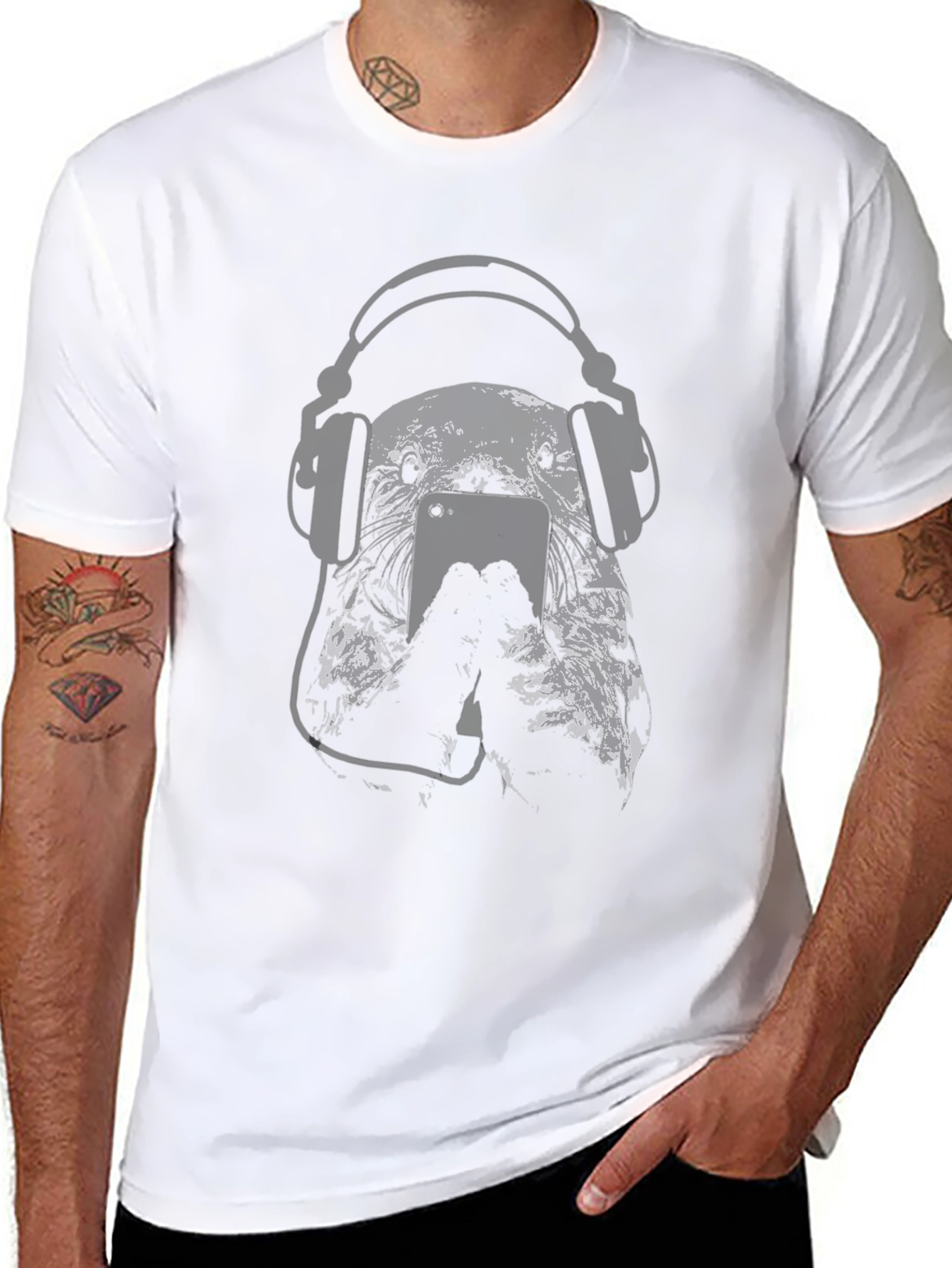 Black DJ Dog Graphic Tee - Black Cotton T-Shirt view 8