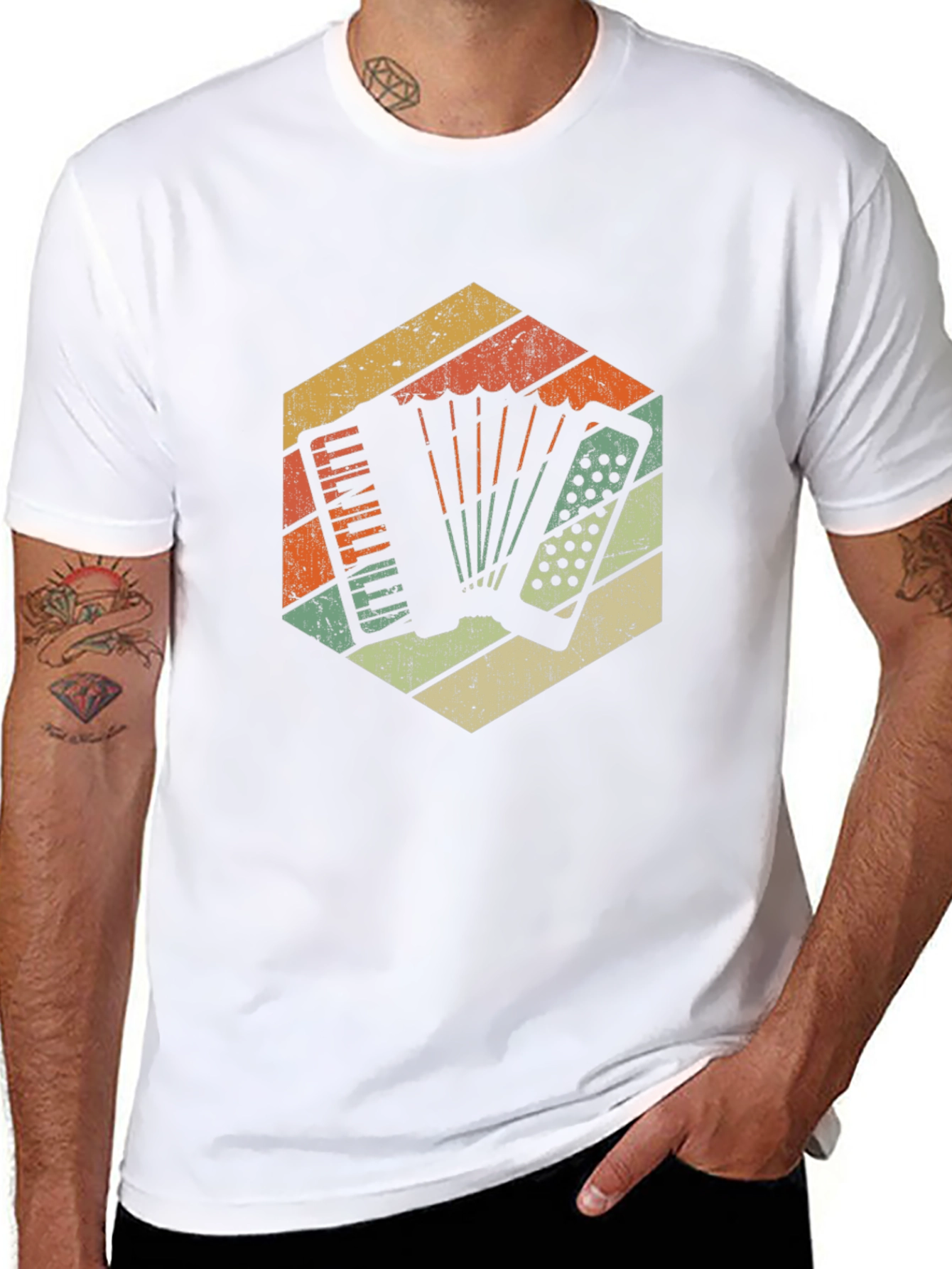 Black Vintage Accordion Retro Style T-Shirt view 8