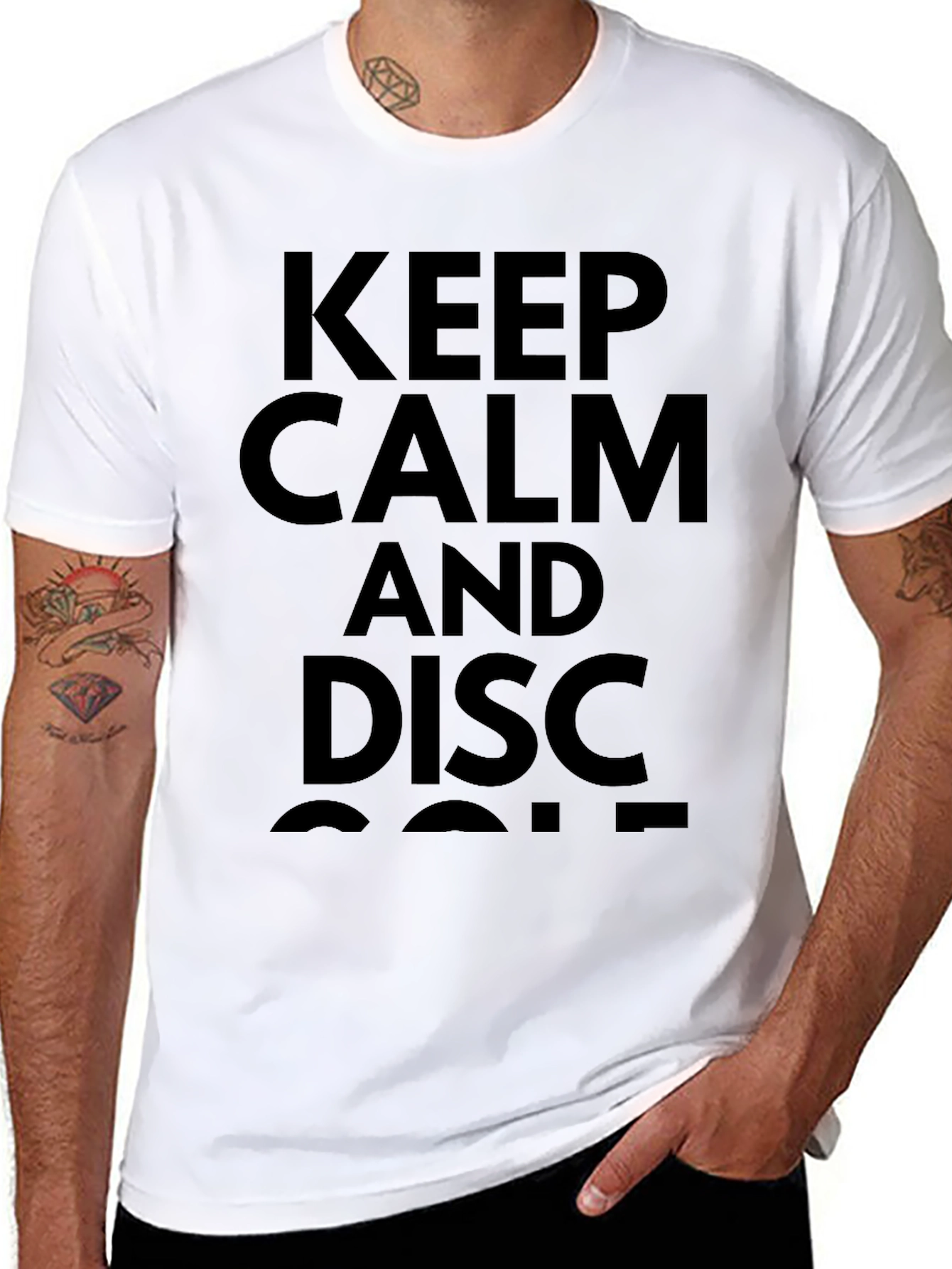 Black Keep Calm & Disc Golf Tee - Funny Disc Golf T-Shirt view 8