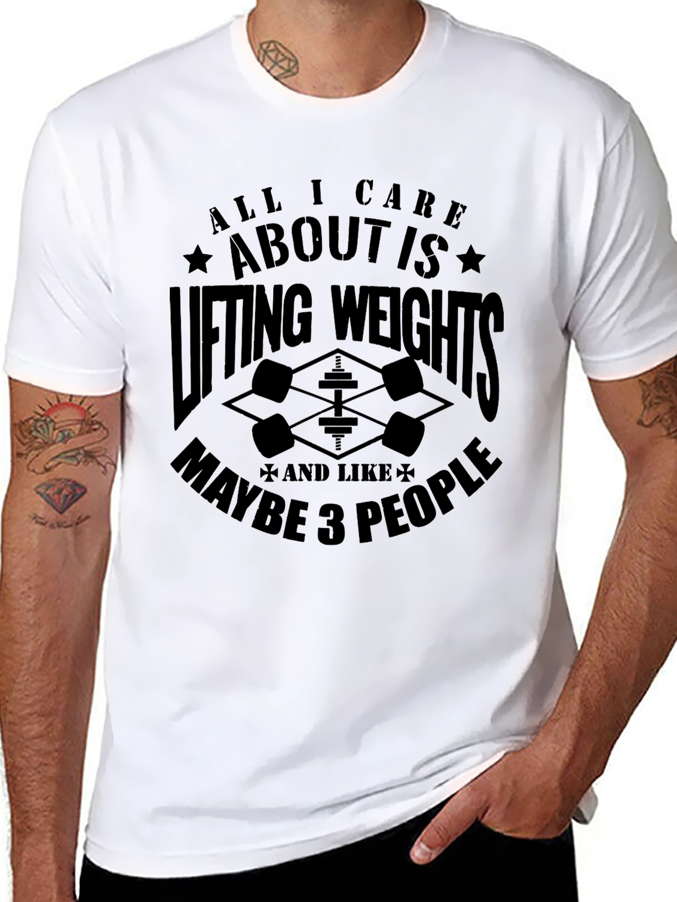 Black Funny Weightlifting T-Shirt - Lifting Weights and 3 People view 8