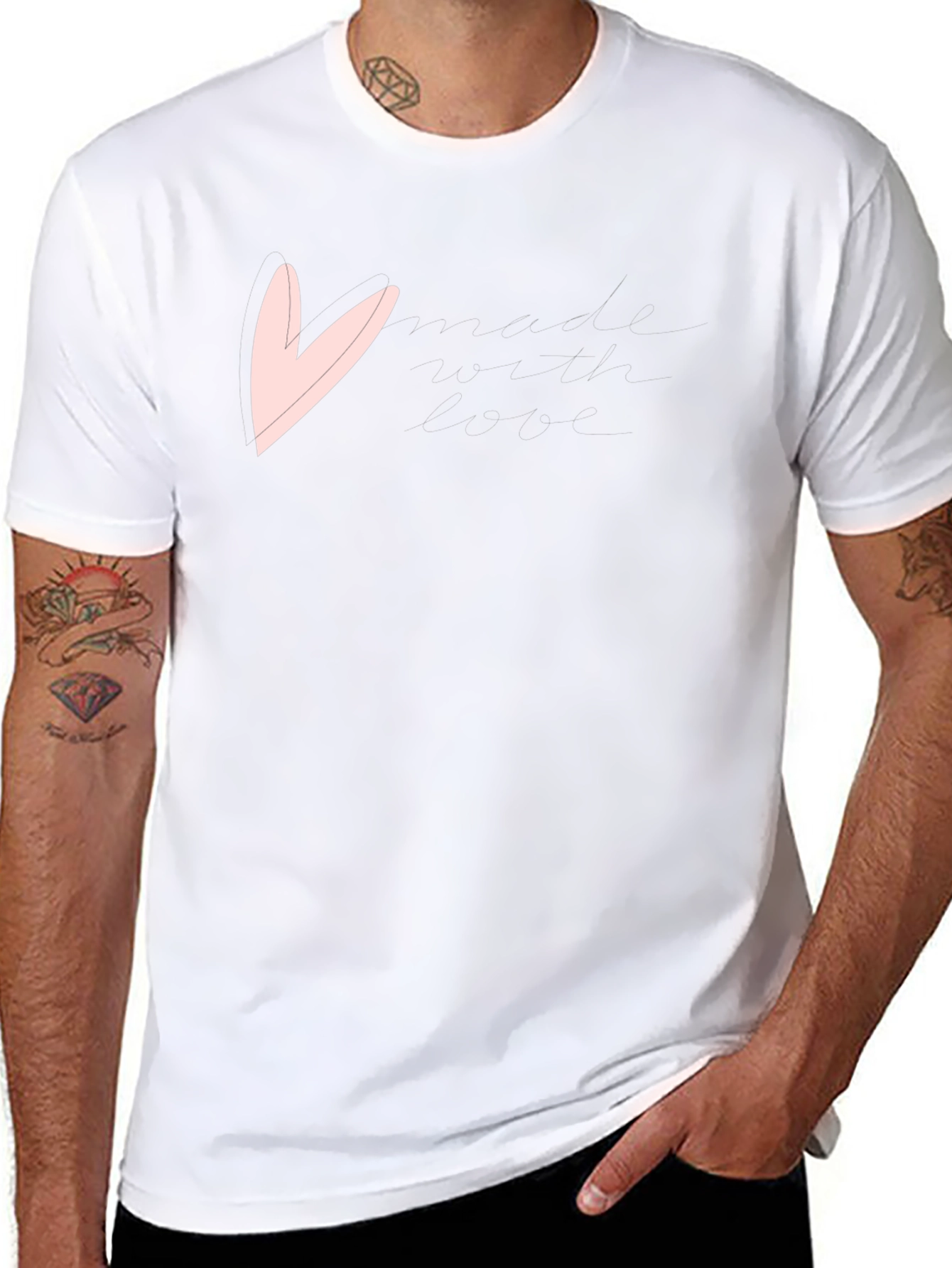 Black Men's Black T-Shirt with Pink Heart Graphic view 8