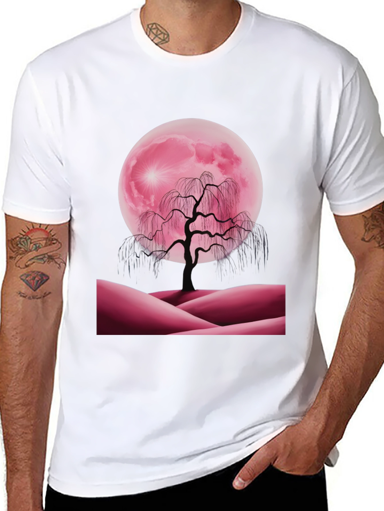 Black Pink Moon Tree Graphic Tee view 8