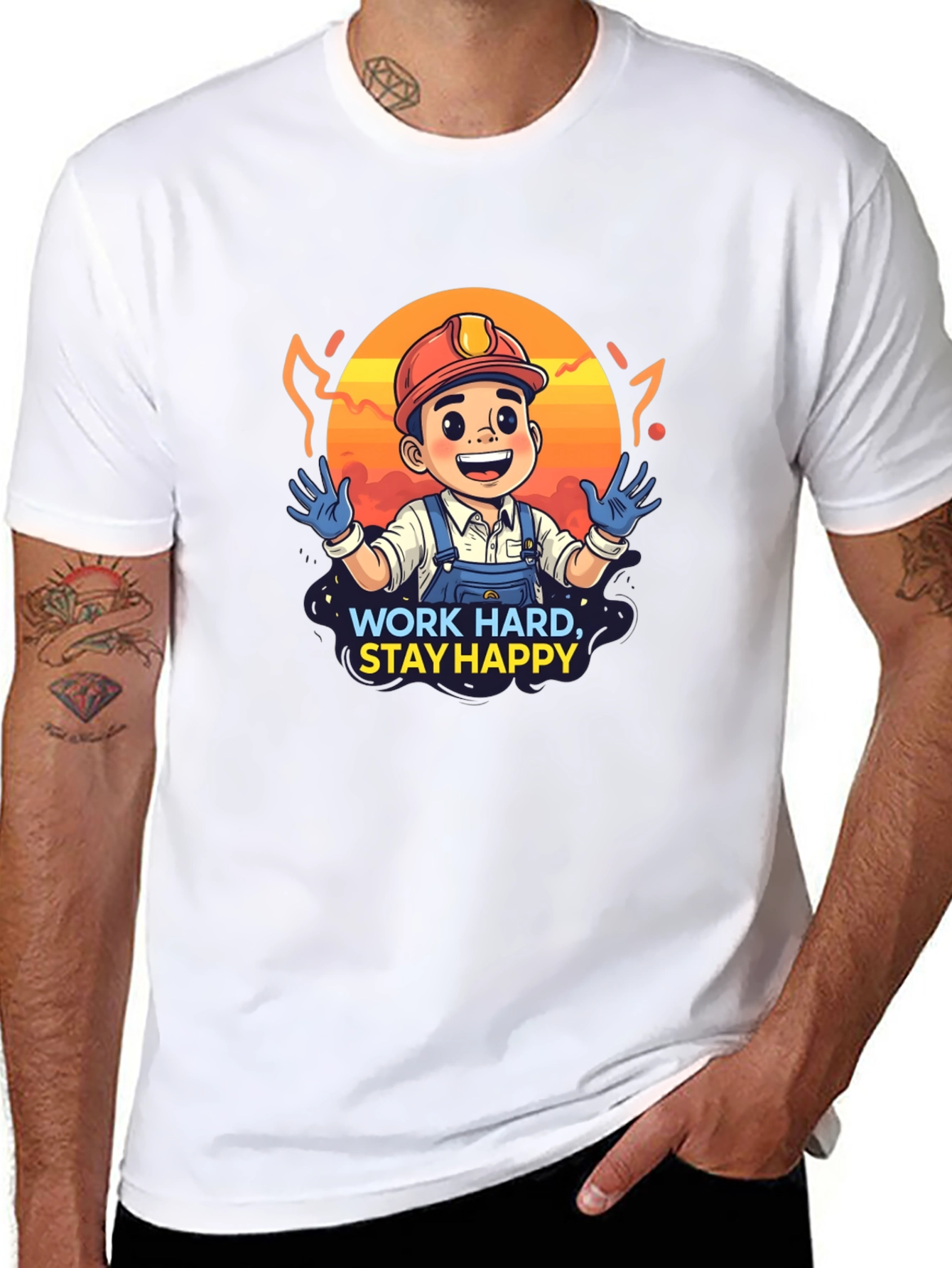 Black Work Hard Stay Happy Graphic T-Shirt view 8