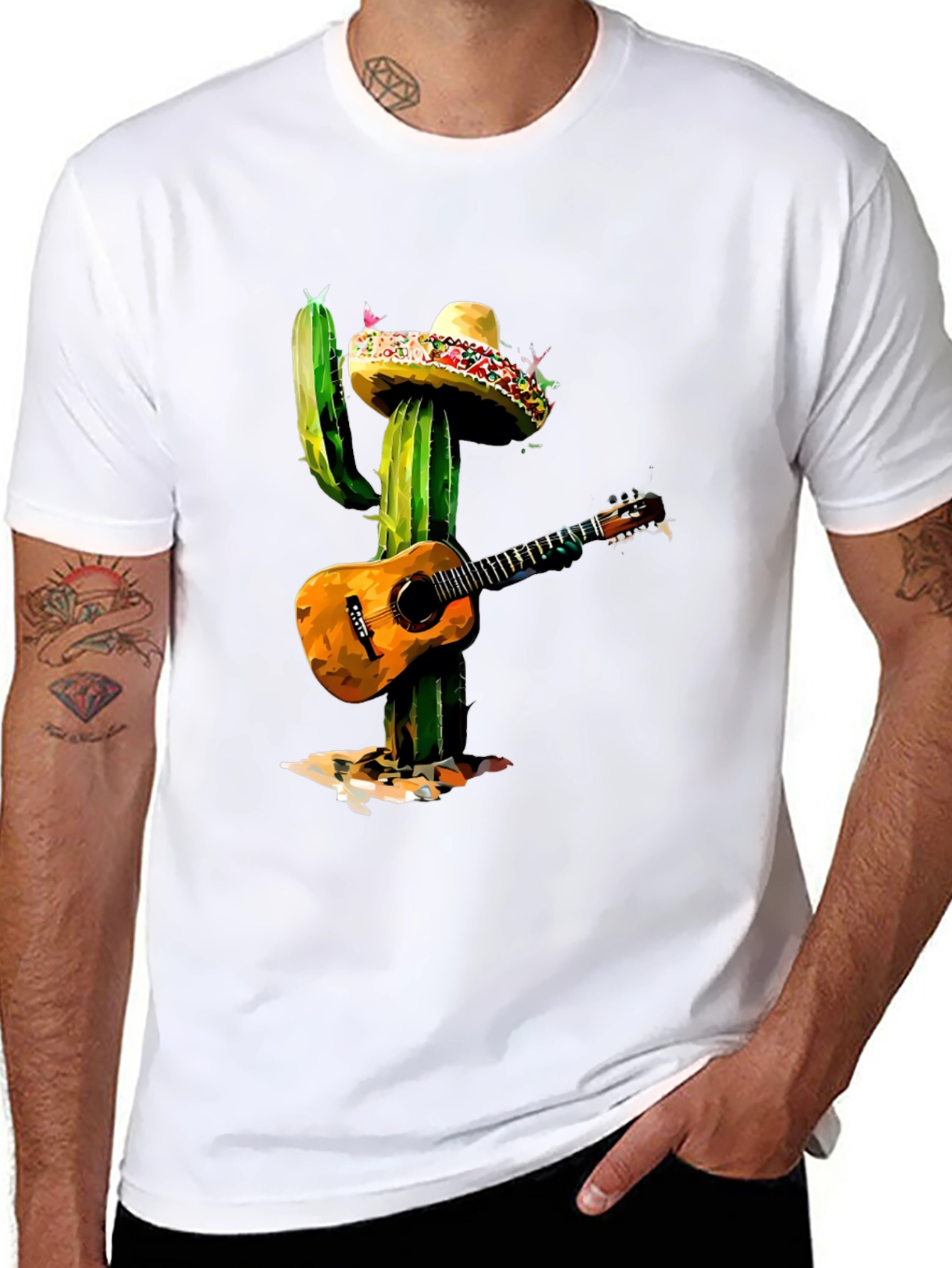 Black Cactus Mariachi T-Shirt - Guitar Playing Desert Plant Tee view 8