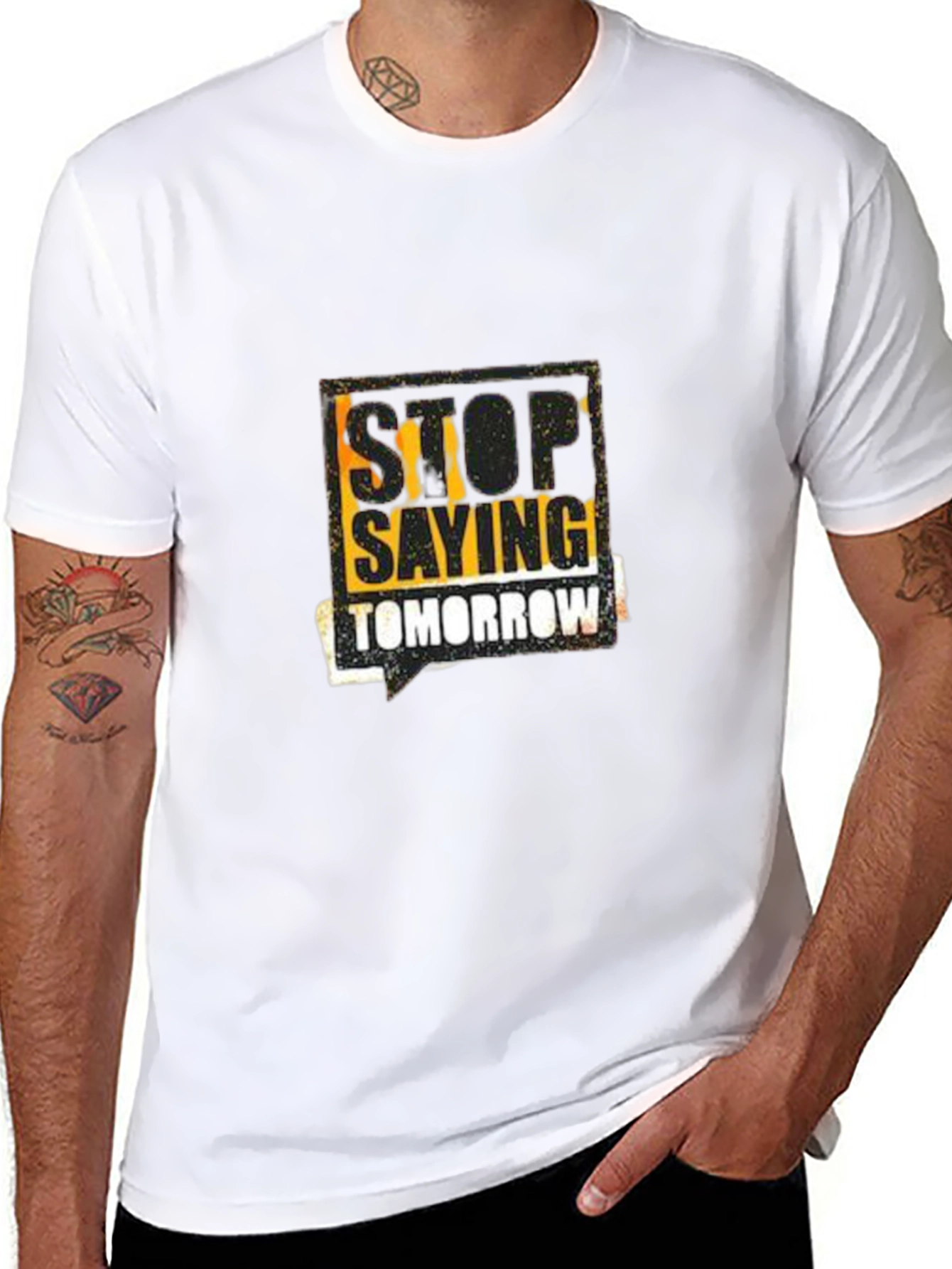 Black Stop Saying Tomorrow Graphic Tee - Stylish Black T-Shirt view 8