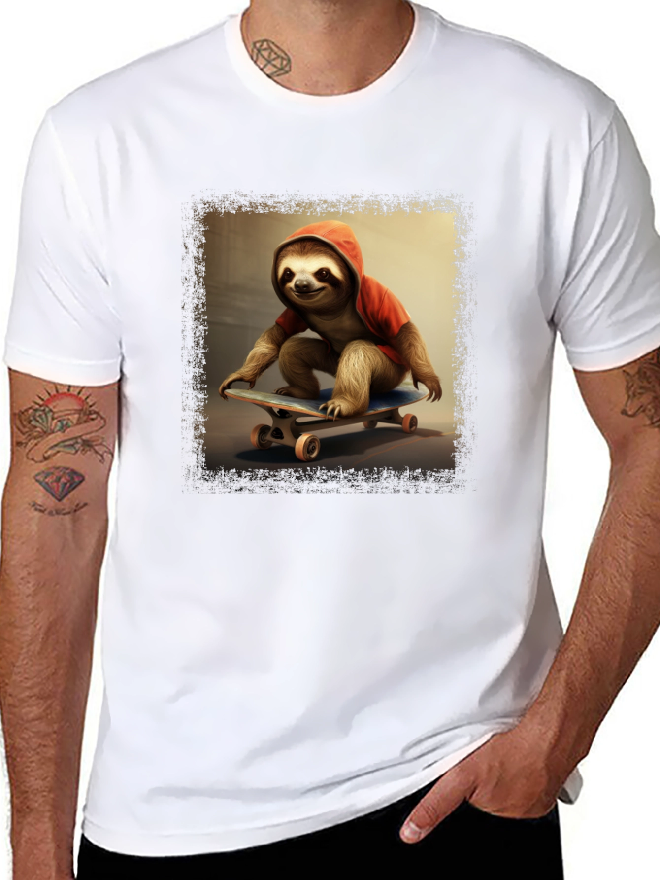 Black Sloth Skateboarder T-Shirt - Cool & Unique Design view 8