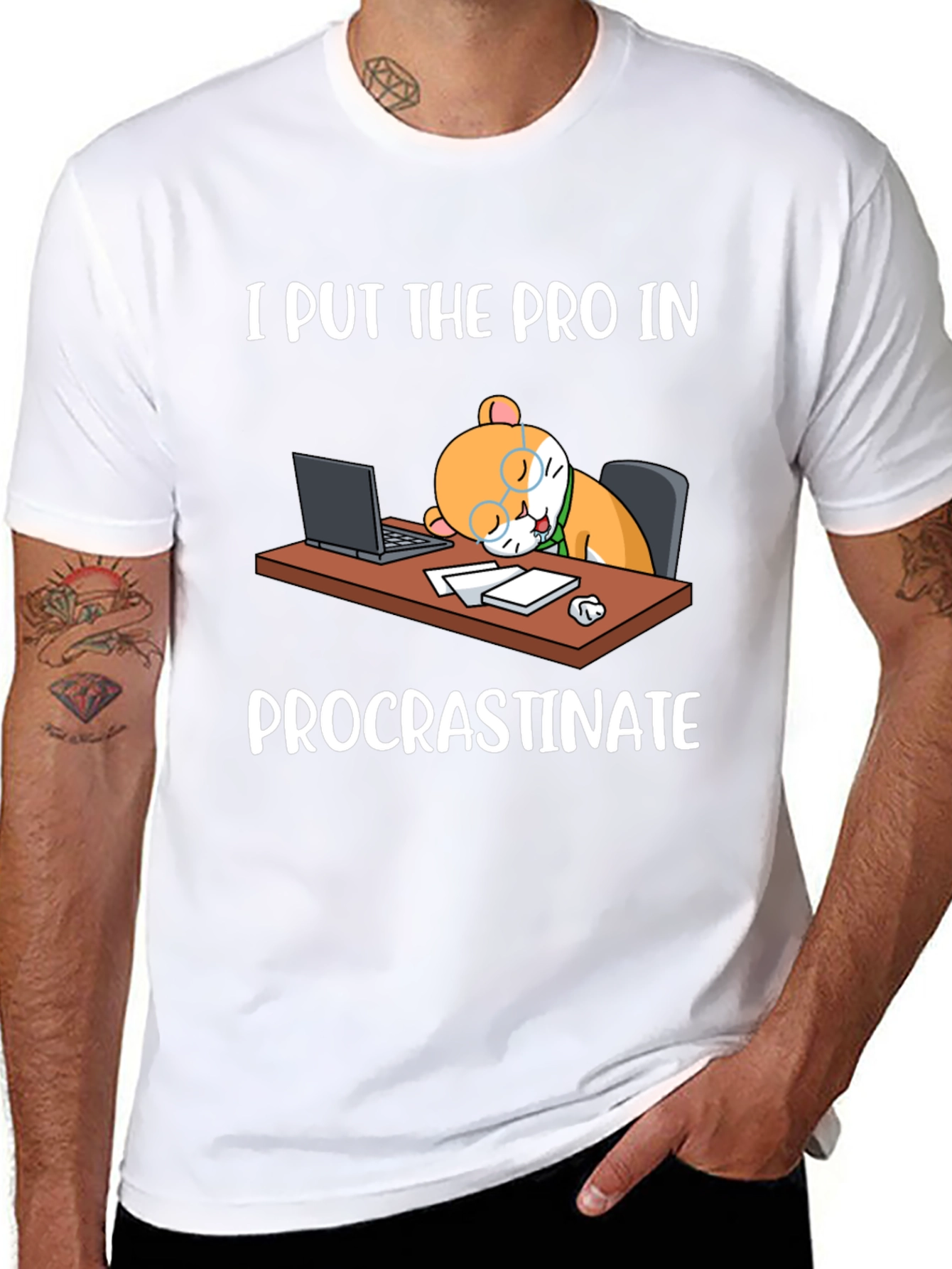 Black Procrastinate Cat T-Shirt view 8