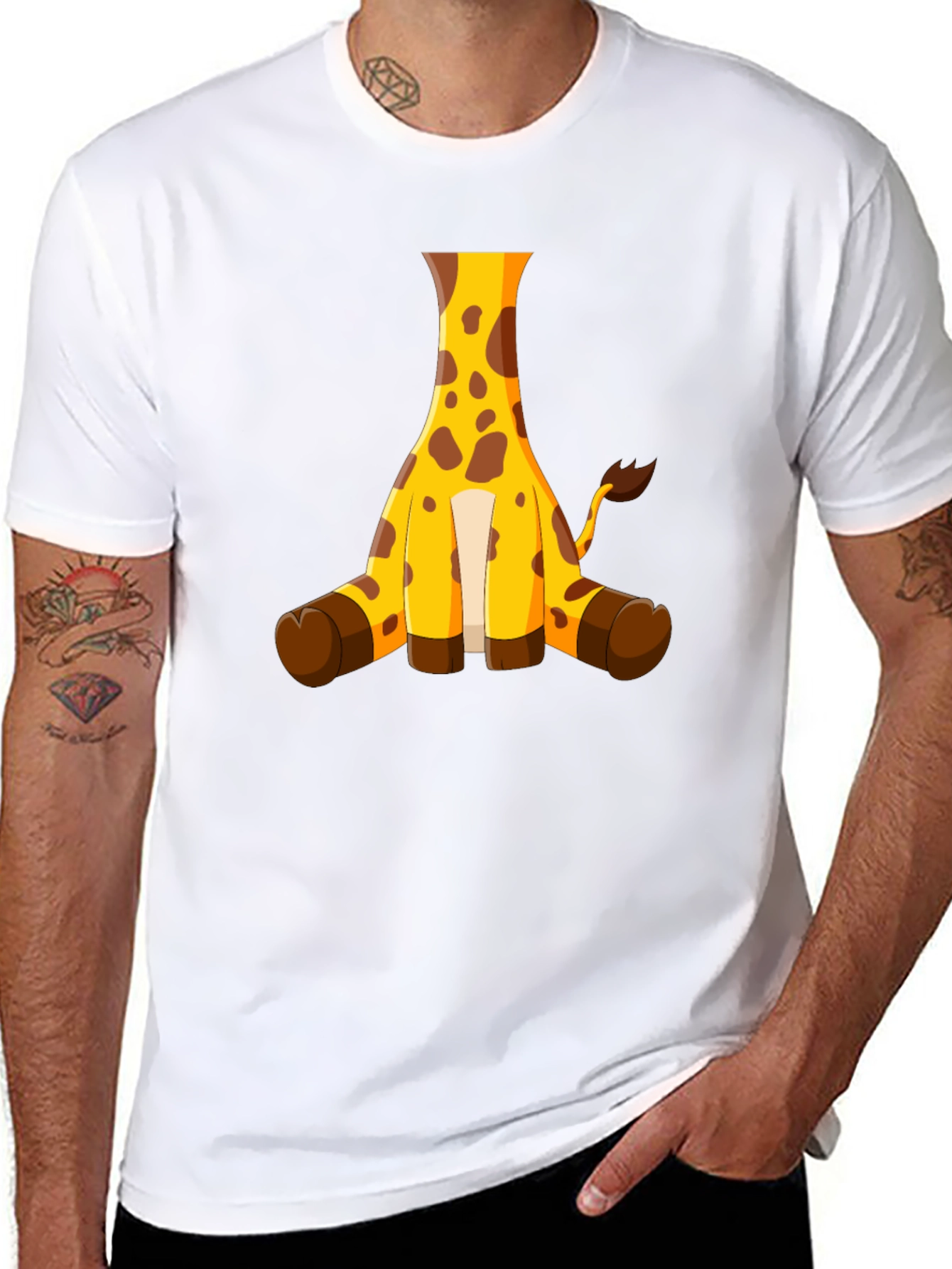 Black Giraffe Cartoon Black T-Shirt view 8