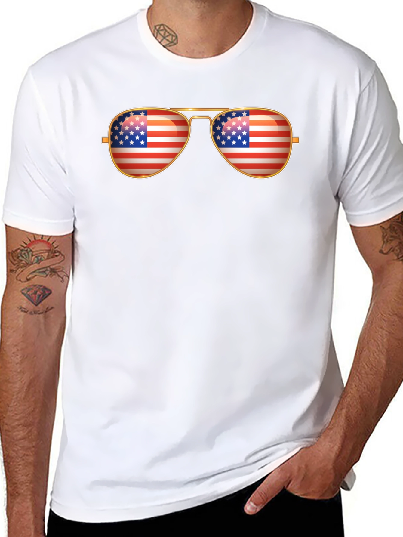 Black American Flag Aviator Sunglasses T-Shirt view 8