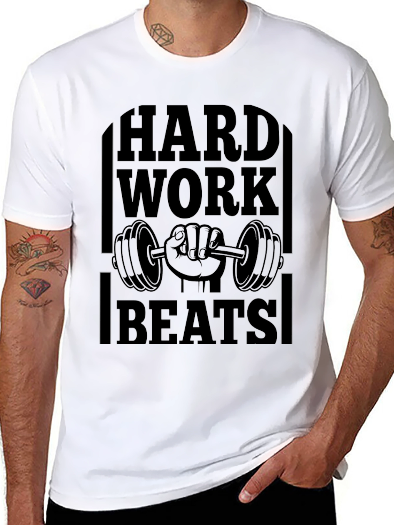 Black Hard Work Beats All Gym T-Shirt view 8