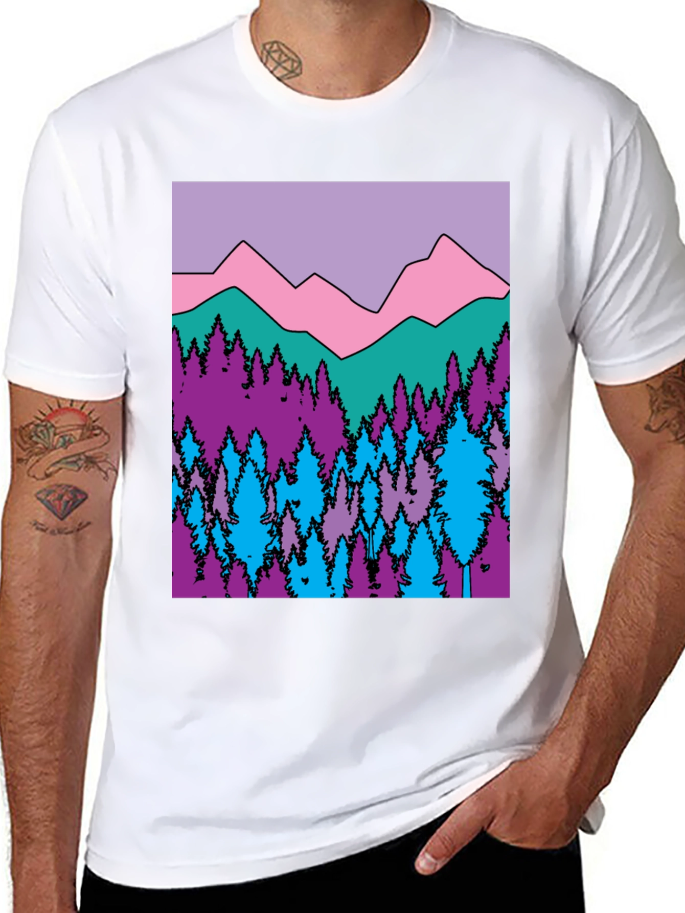 Black Mountains & Trees Graphic T-Shirt - Colorful Nature Design view 8