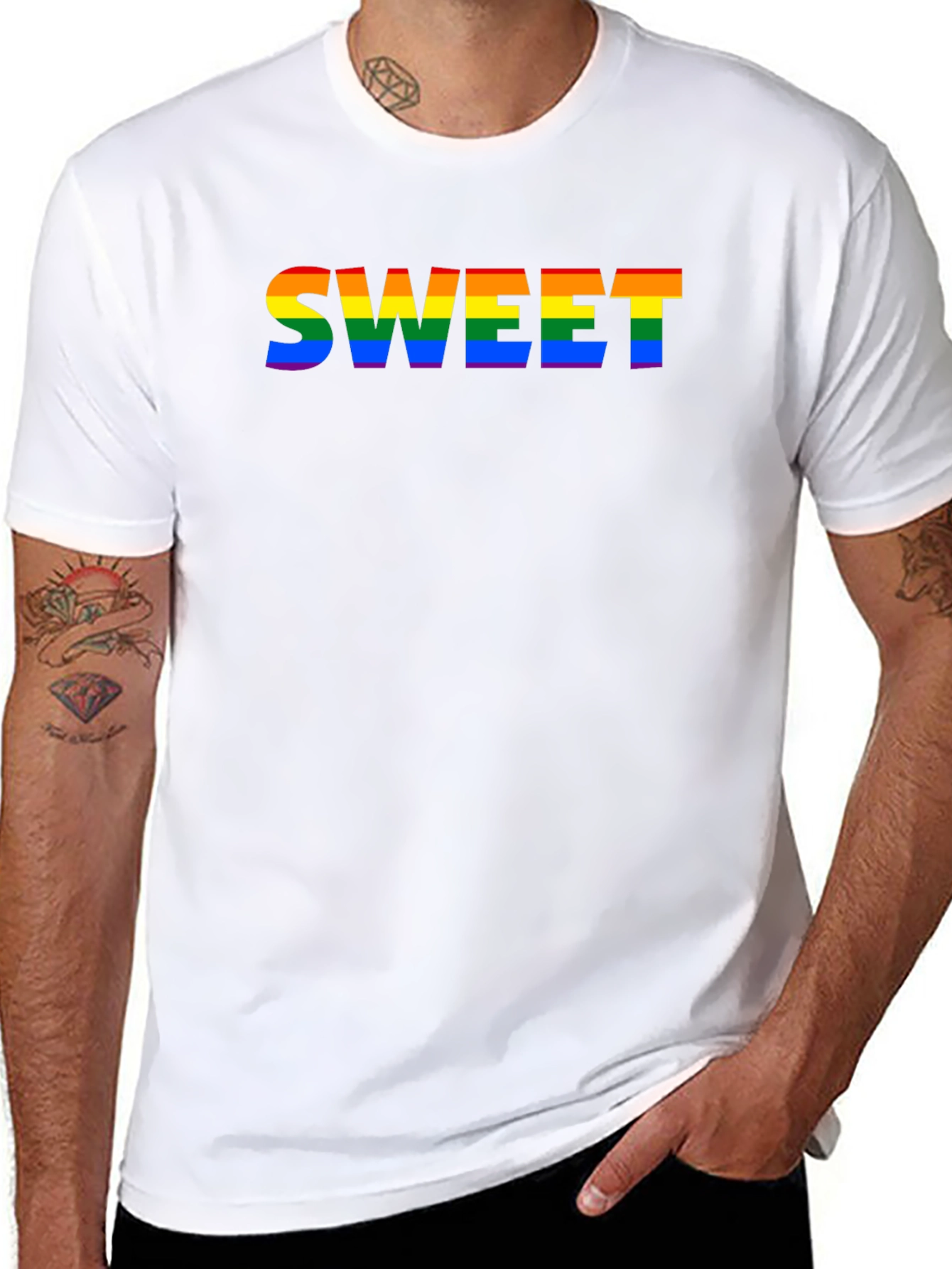 Black Sweet Pride Rainbow Graphic T-Shirt view 8