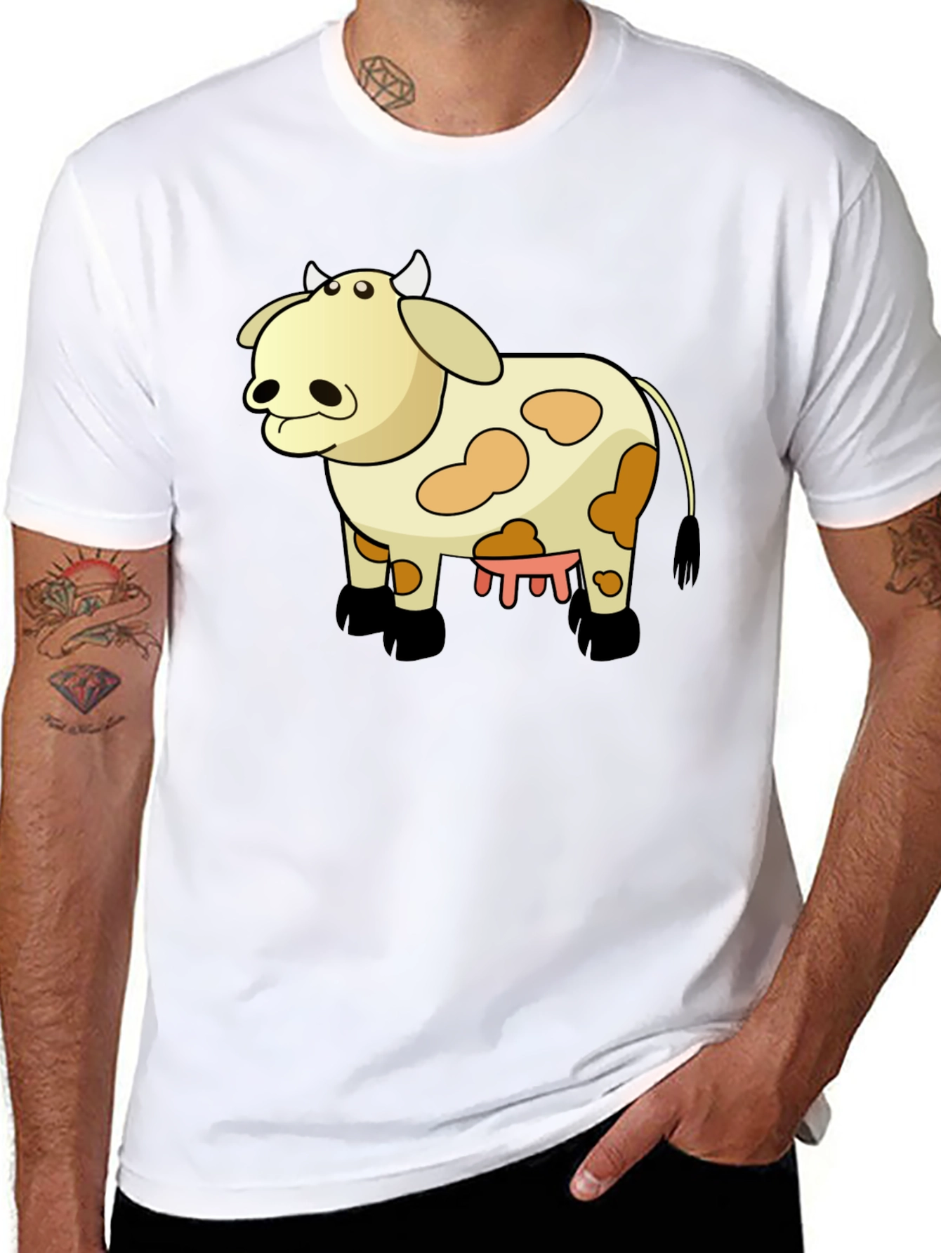 Black Funny Cow Cartoon Black T-Shirt view 8