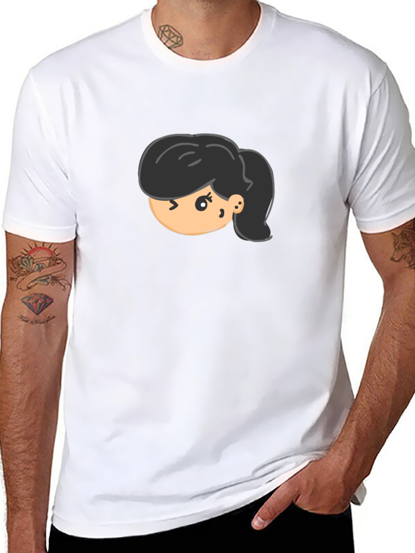 Black Cartoon Girl Graphic Tee - Unisex Black T-Shirt view 8