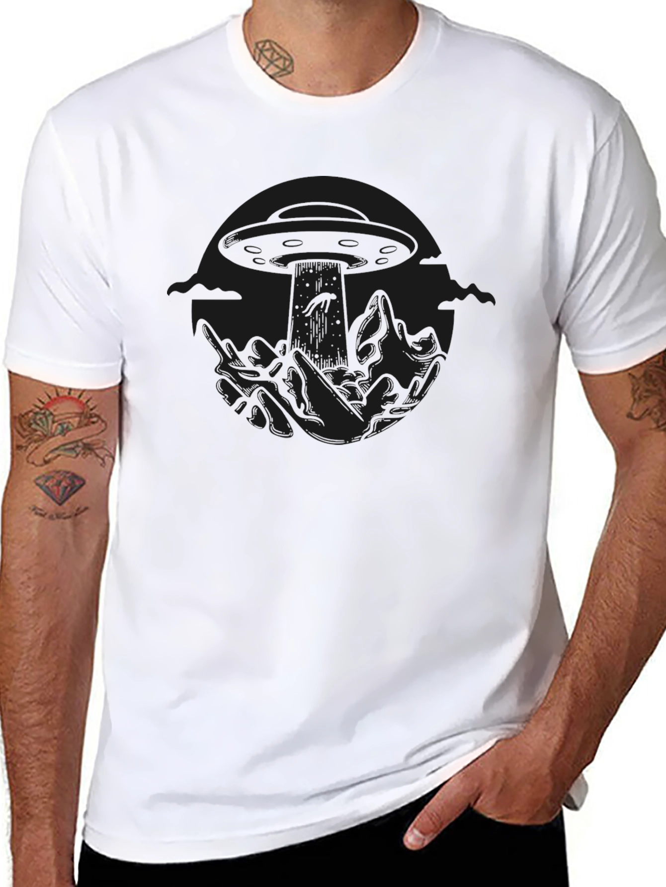 Black UFO Graphic Tee - Men's Short Sleeve Crew Neck T-Shirt view 8