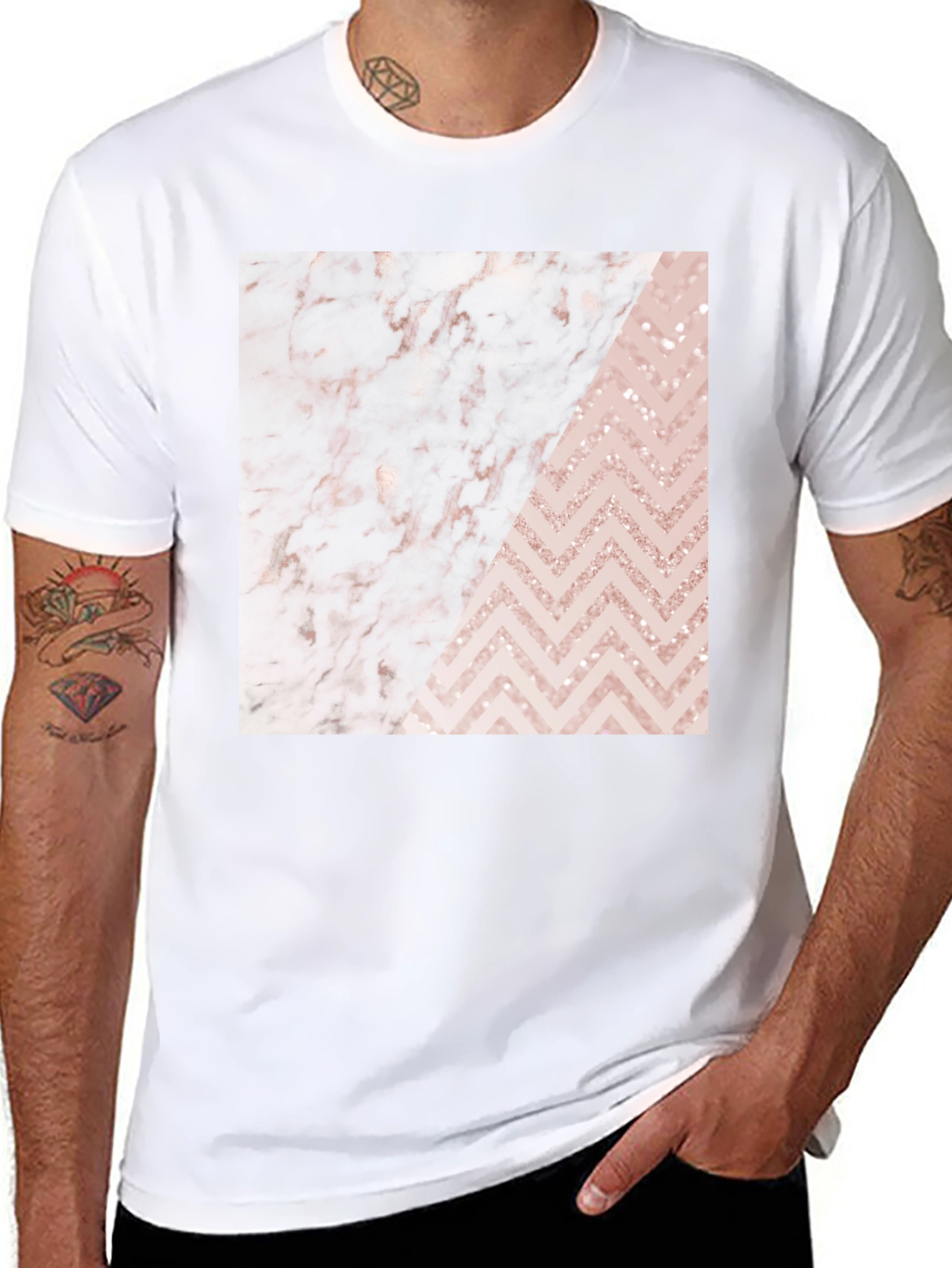 Black Modern Marble & Chevron Graphic T-Shirt view 8