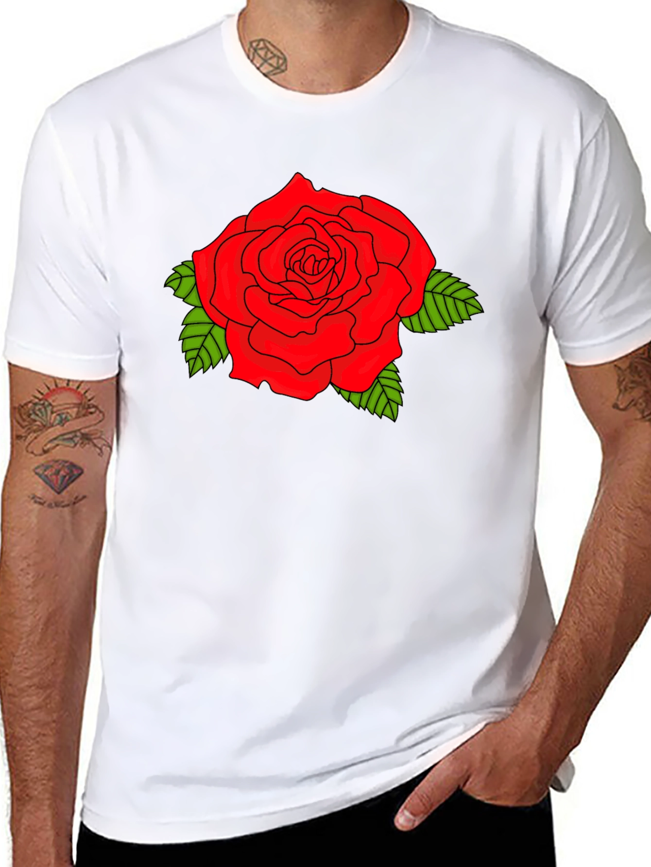 Black Bold Red Rose Graphic Black T-Shirt view 8