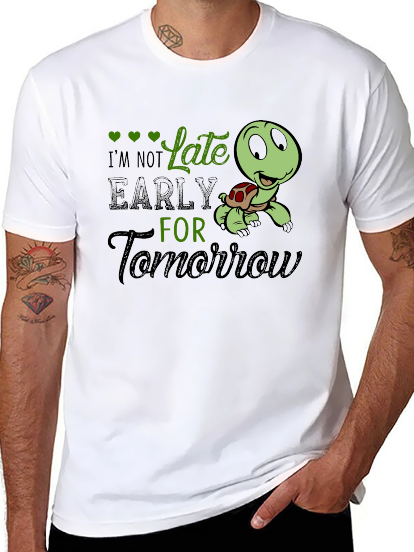 Black Funny Turtle I'm Not Late T-Shirt view 8
