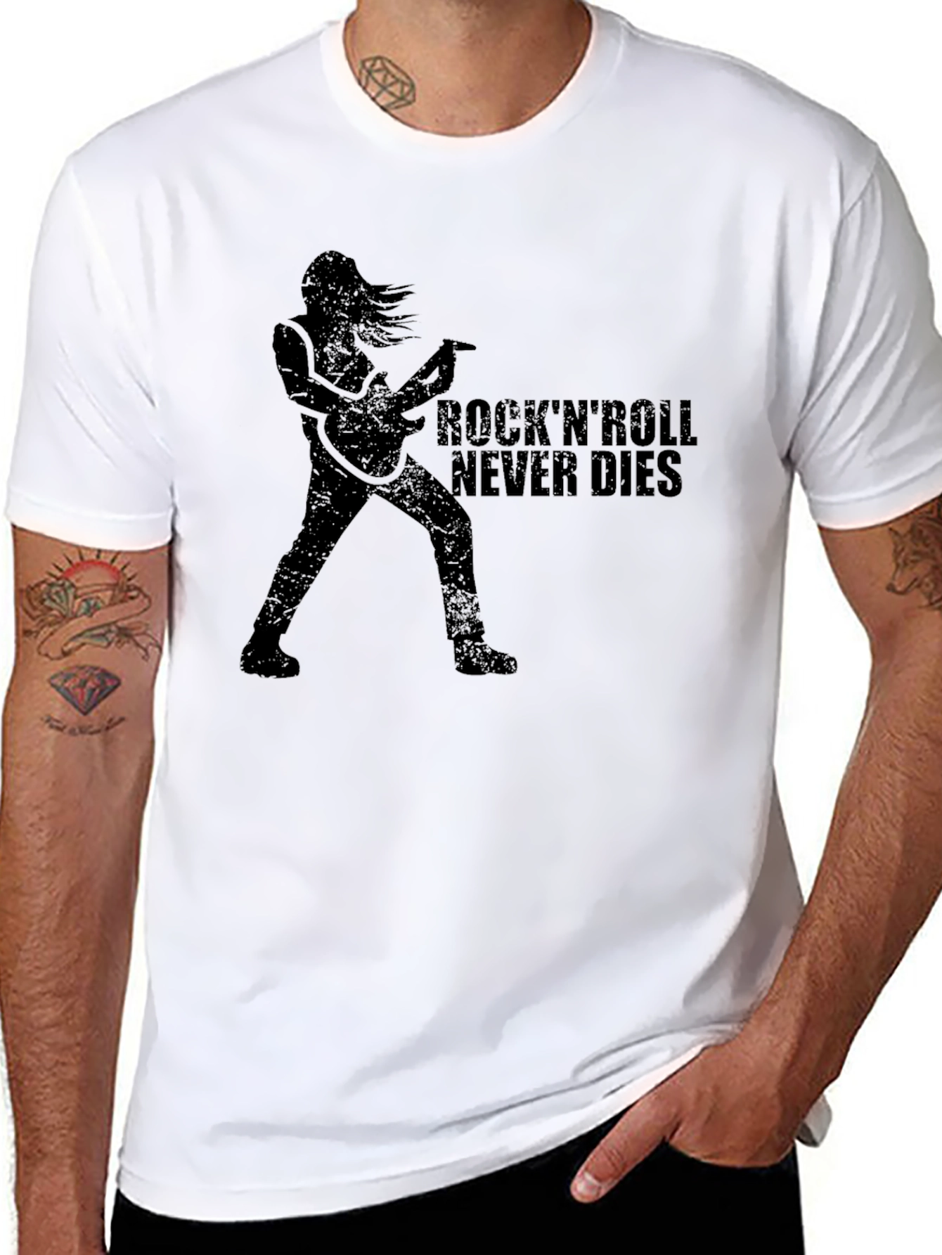 Black Rock'n'Roll Never Dies T-Shirt - Black Graphic Tee view 8