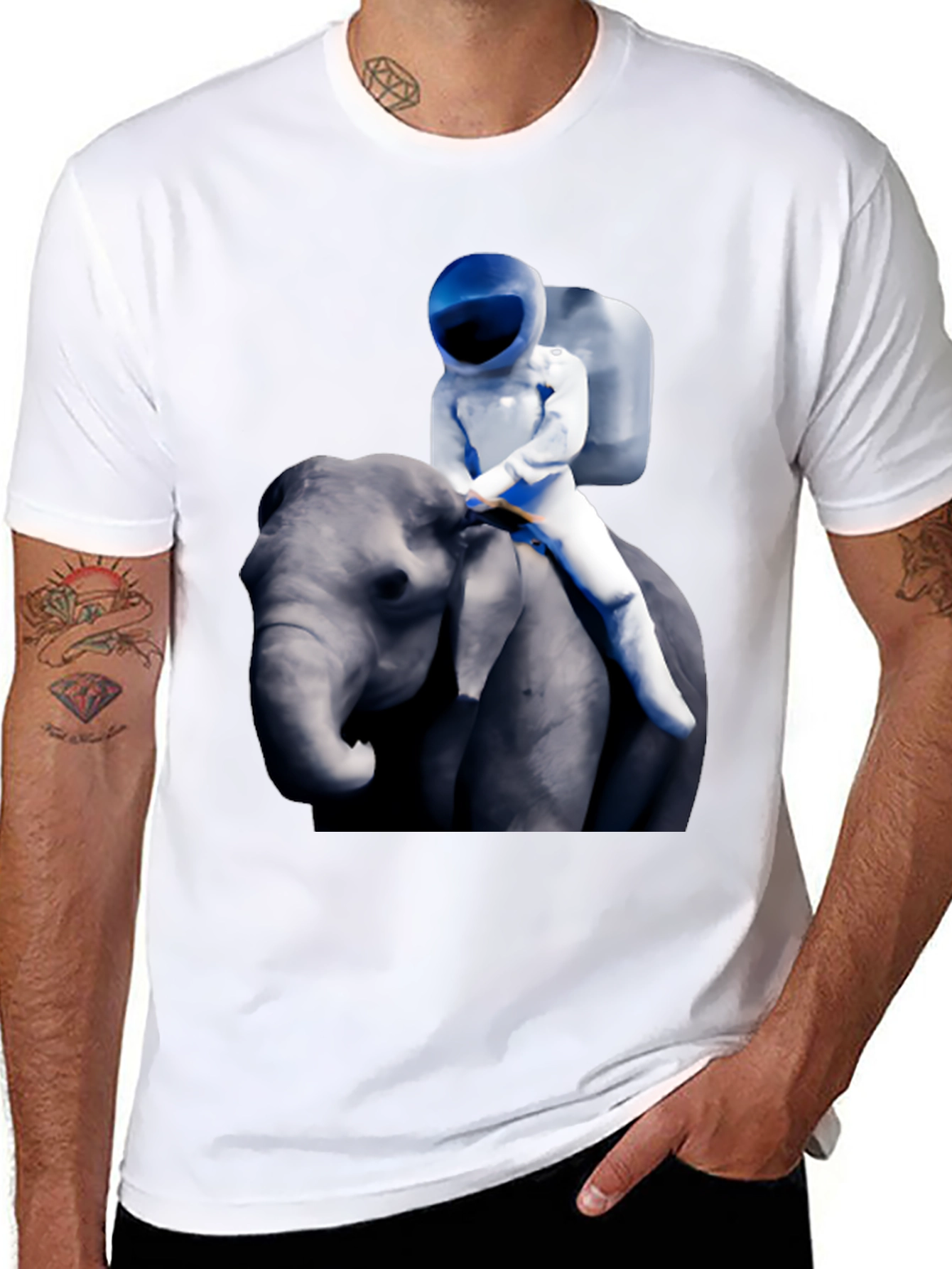 Black Astronaut Riding Elephant Graphic T-Shirt view 8