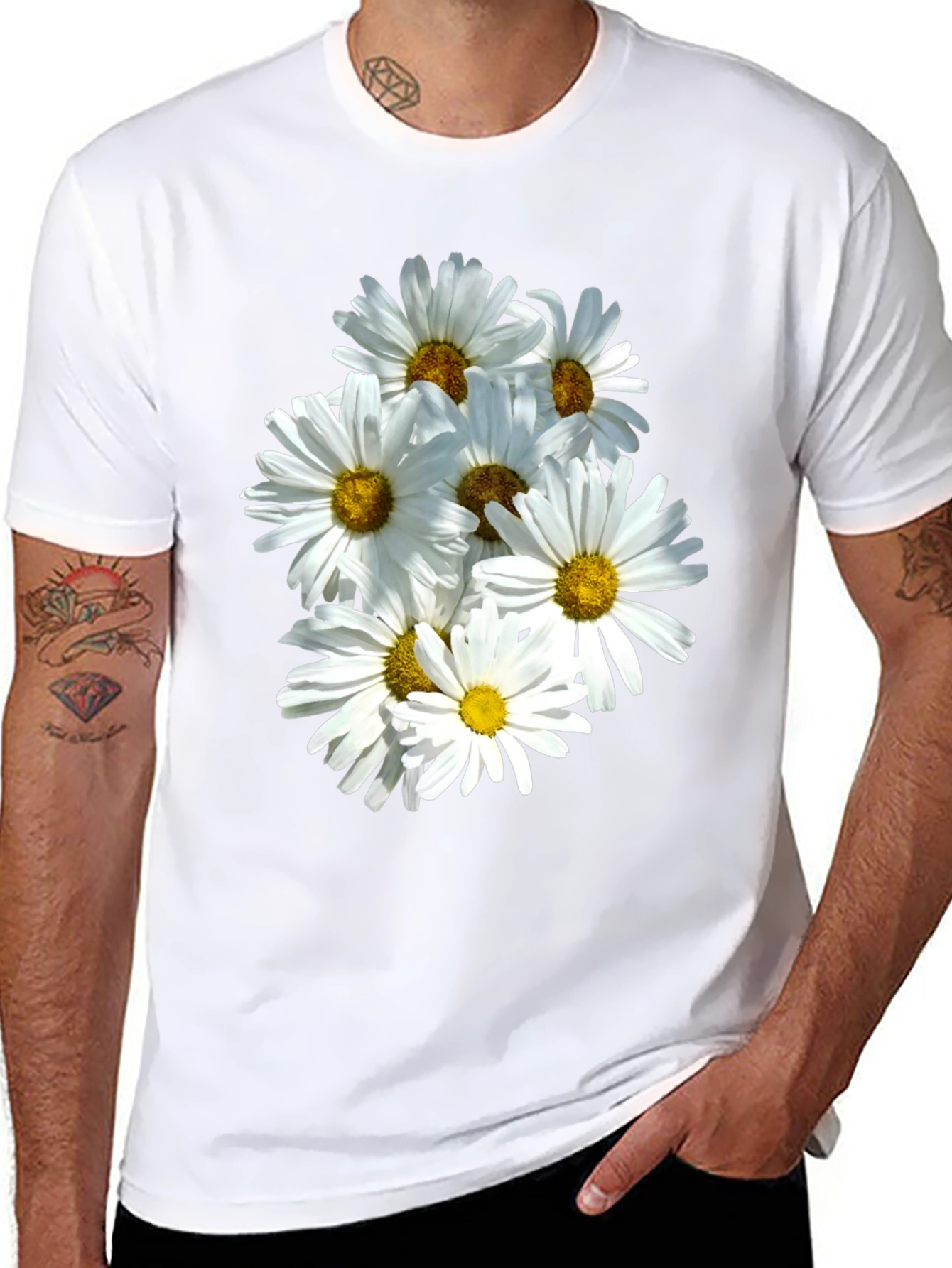 Black Daisy Flower T-Shirt - Black Cotton Graphic Tee view 8