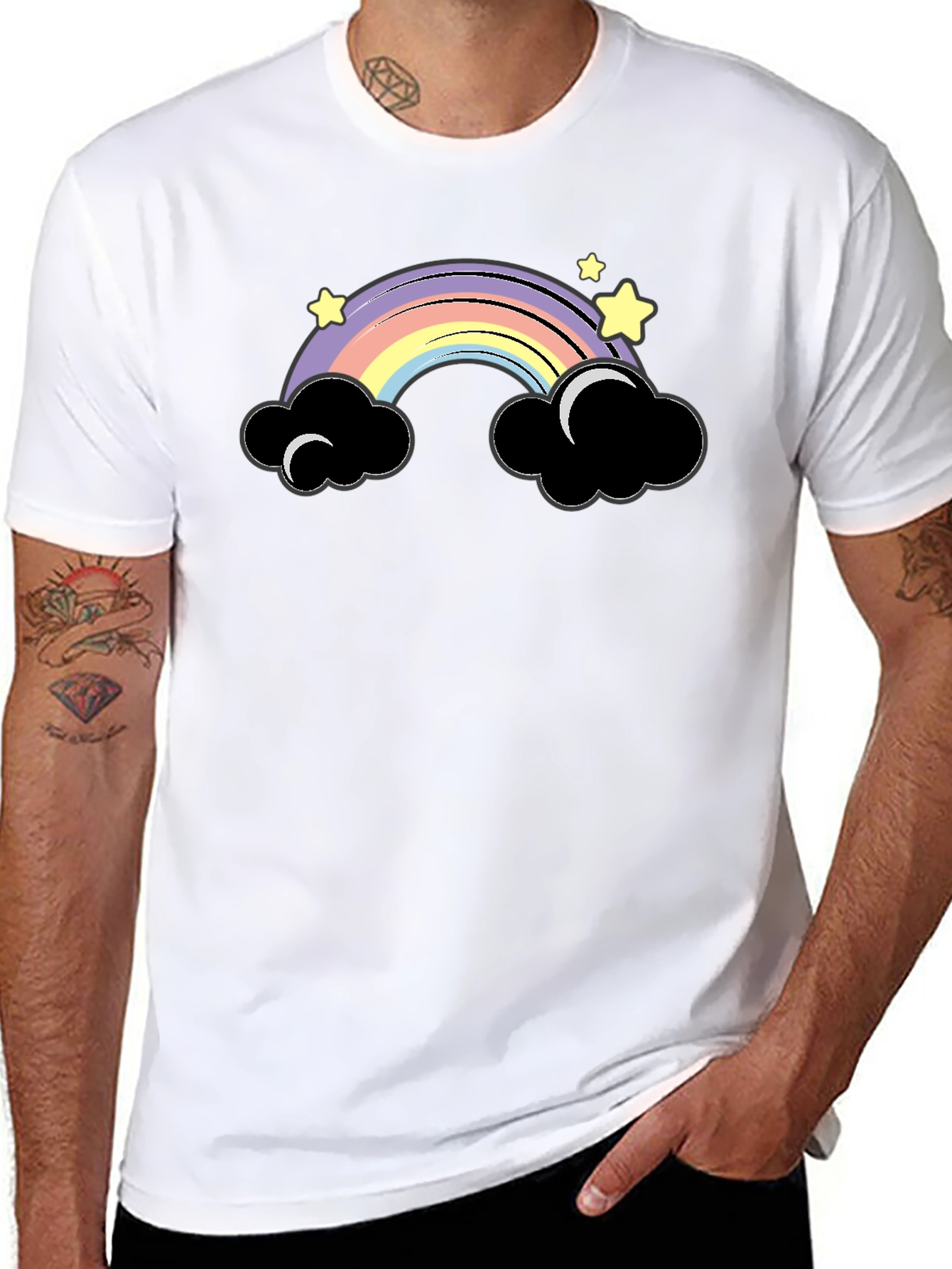 Black Rainbow Clouds Graphic Tee - Unisex Black T-Shirt view 8