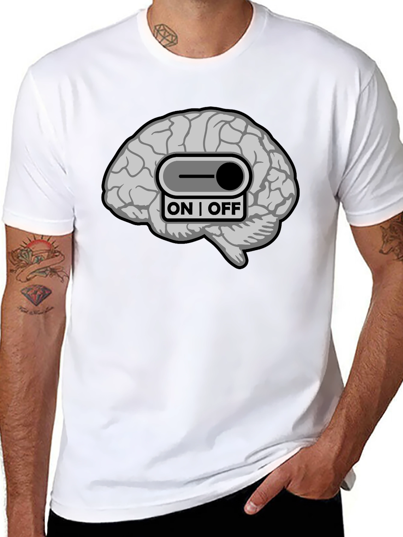 Black Brain On/Off Switch Graphic T-Shirt - Mens view 8