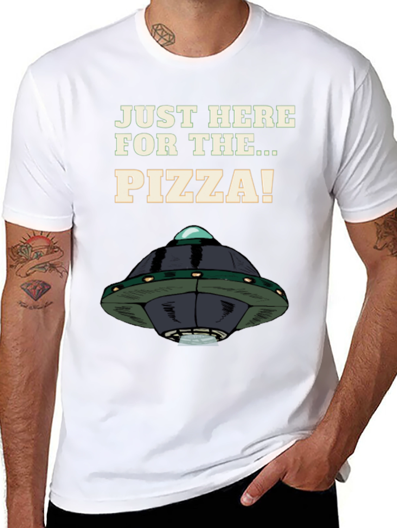 Black Pizza Alien T-Shirt - Funny Graphic Tee view 8