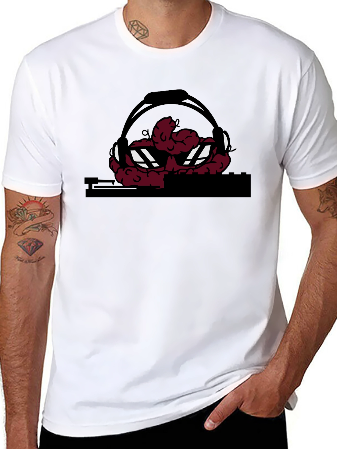Black DJ Brain Graphic T-Shirt - Unique Design view 8