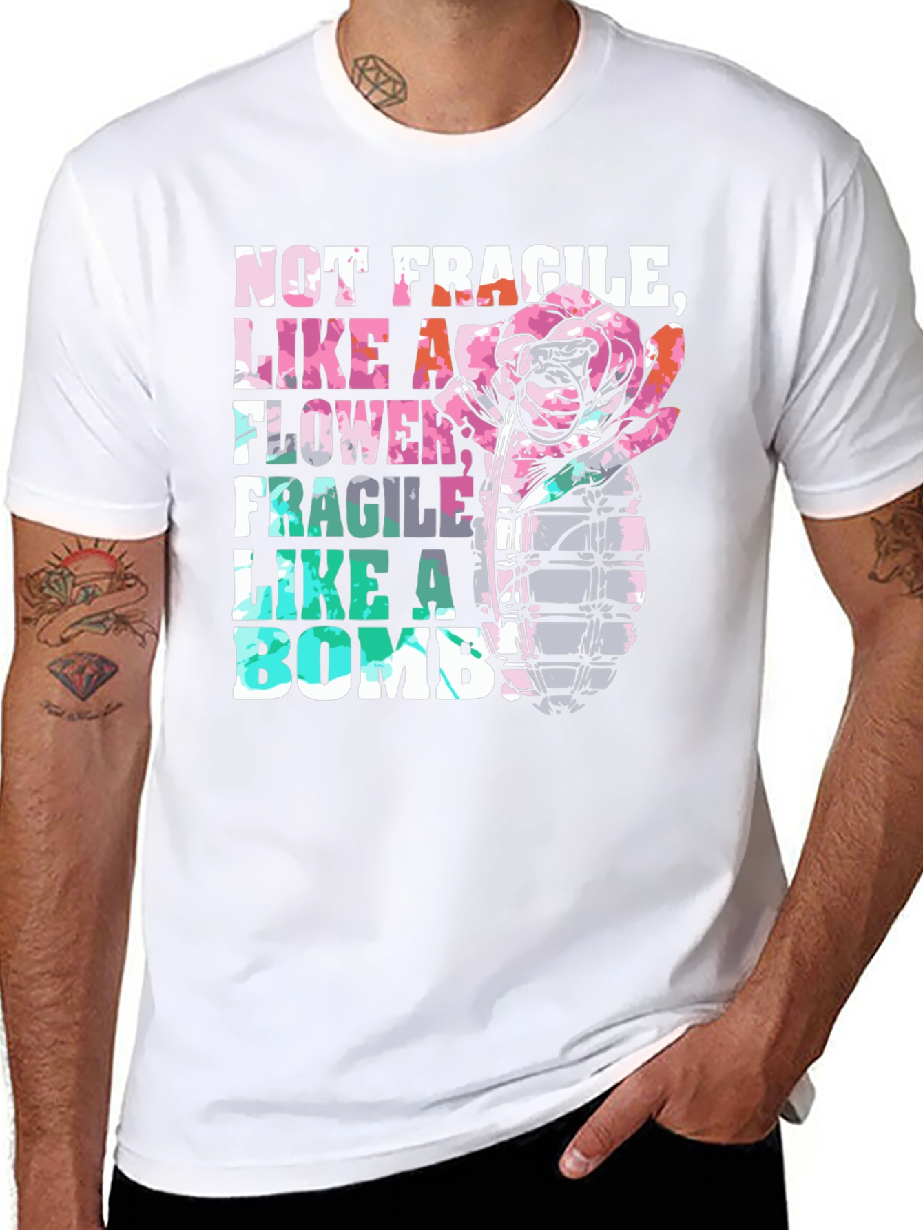 Black Not Fragile Like a Flower Bomb Graphic Tee view 8