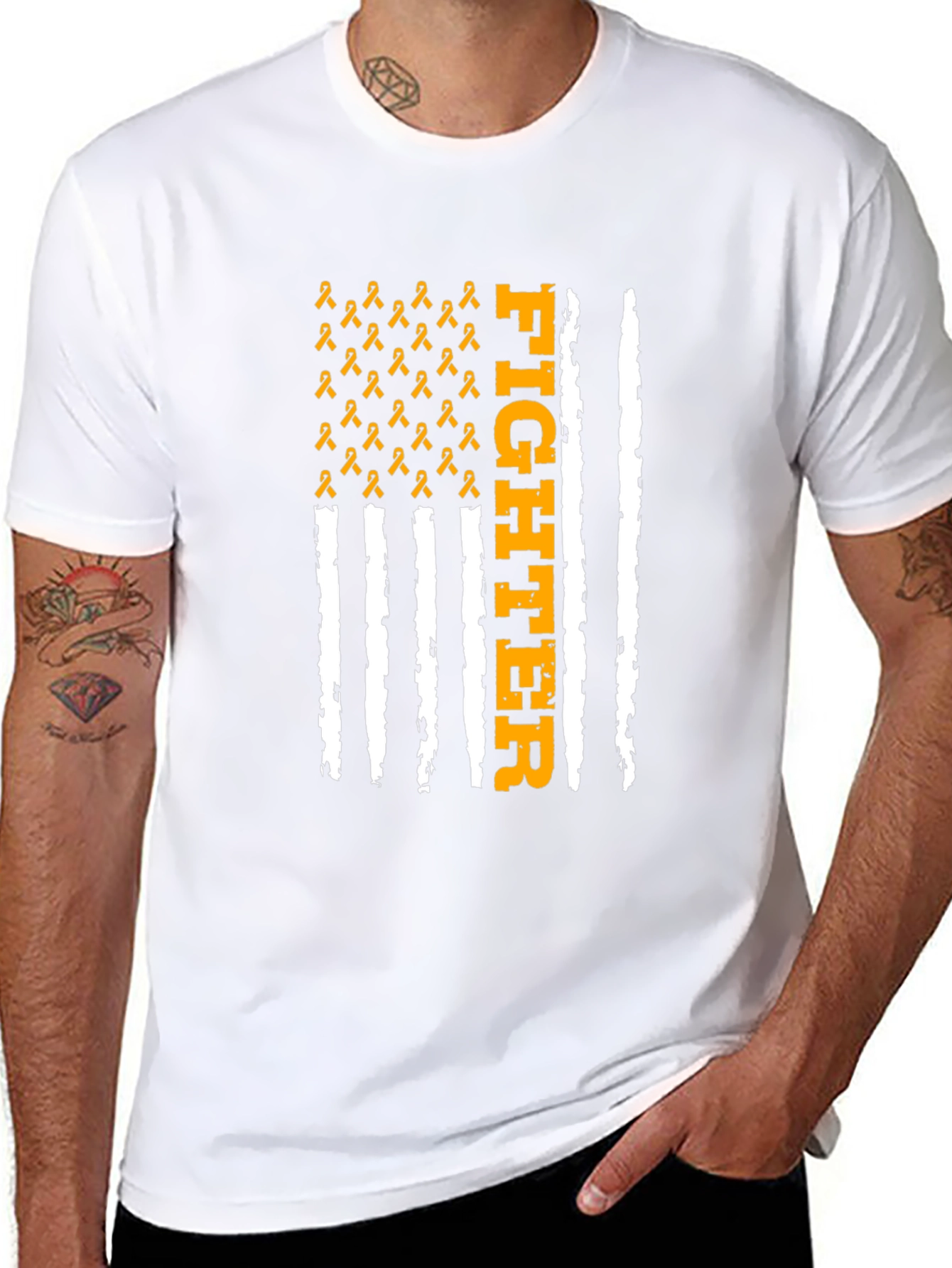 Fighter American Flag Awareness Ribbon T-Shirt - 8