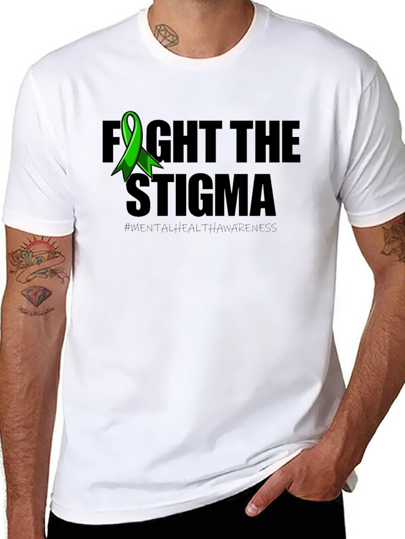 Black Fight the Stigma Mental Health Awareness T-Shirt view 8