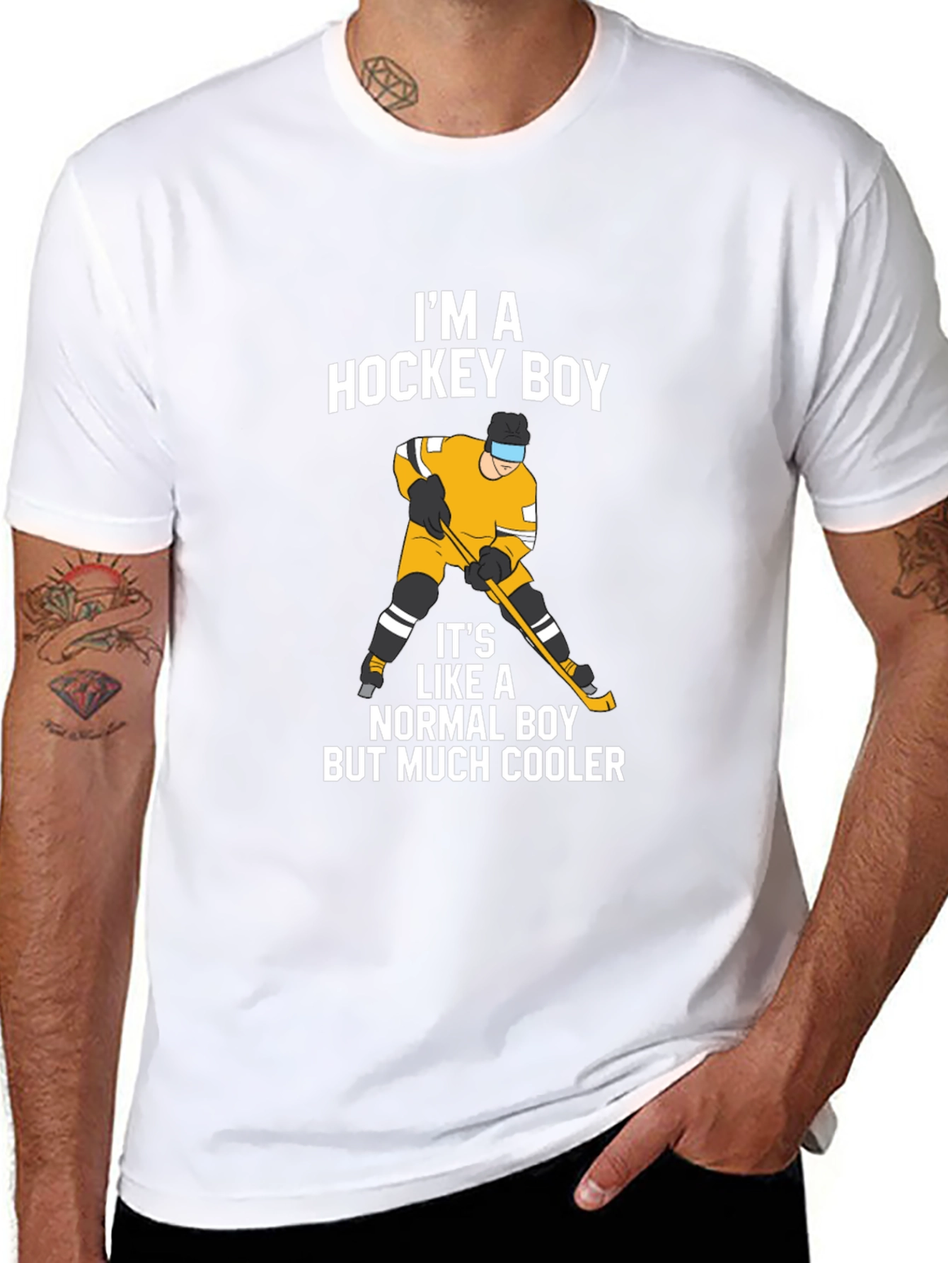 Black I'm A Hockey Boy T-Shirt - Black Cotton Tee view 8