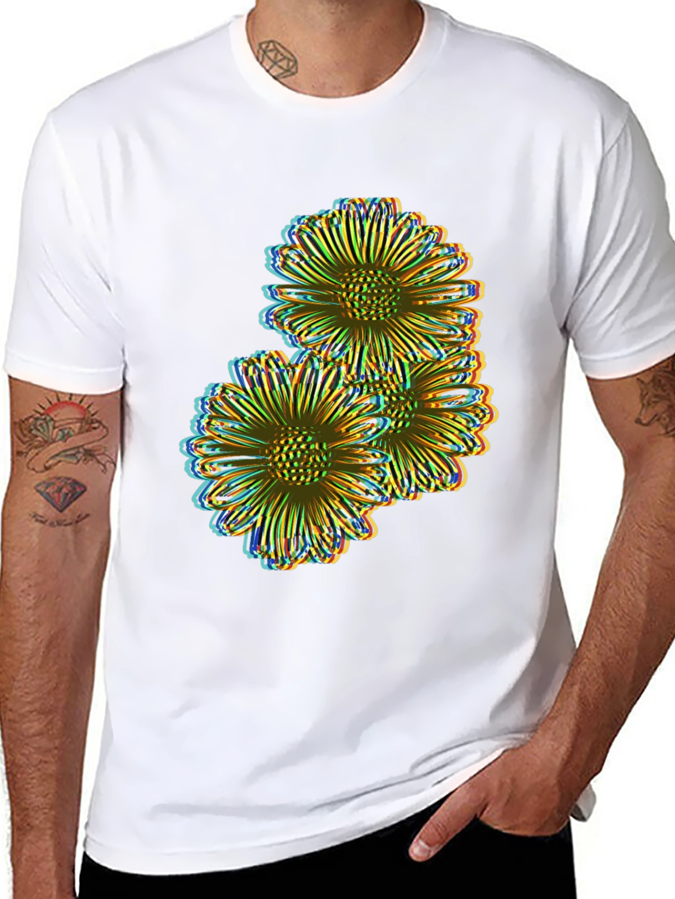 Black Floral Illusion Tee - Bold Graphic Print view 8