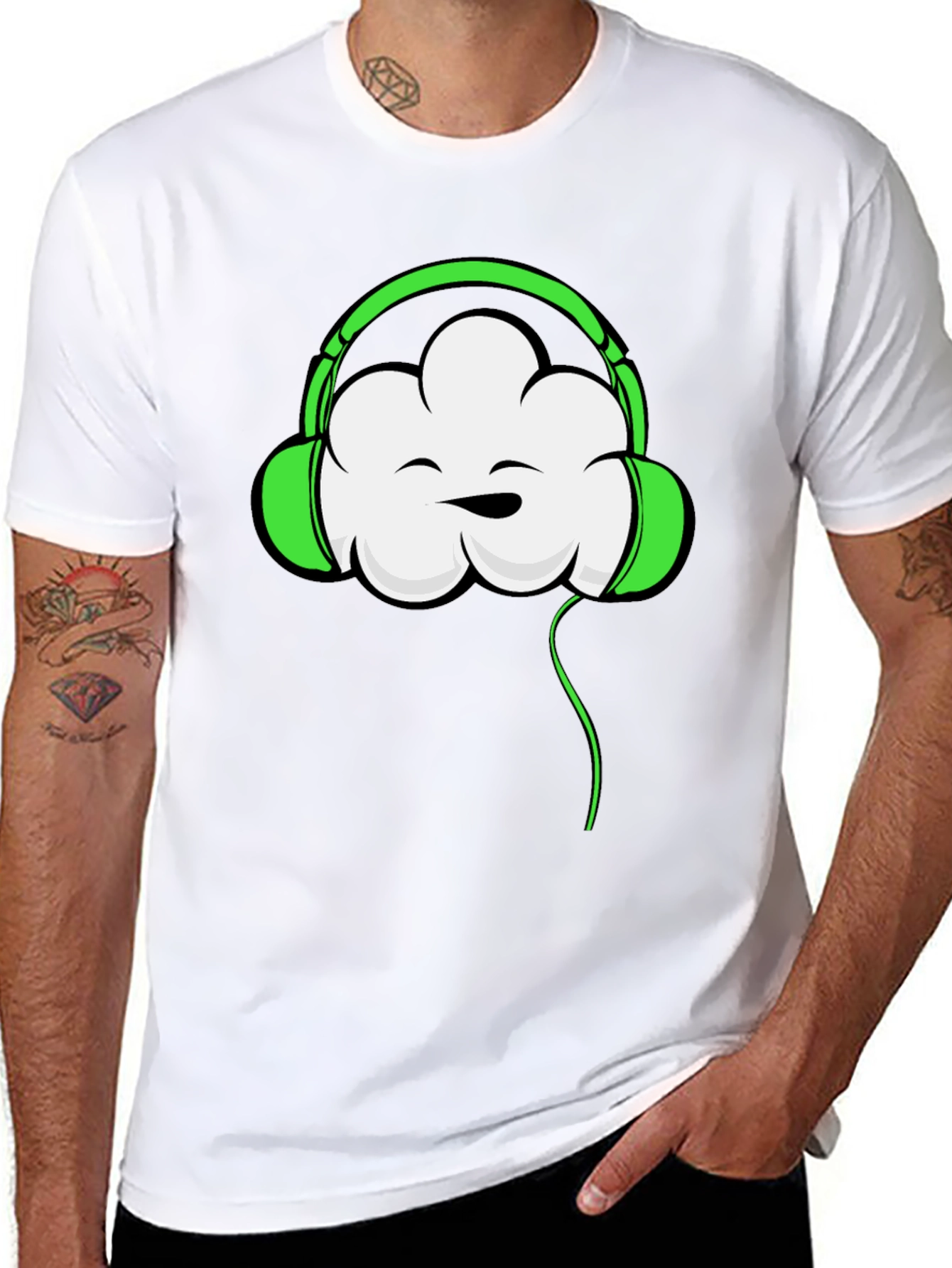 Black Funky Cloud Headphones Graphic T-Shirt view 8