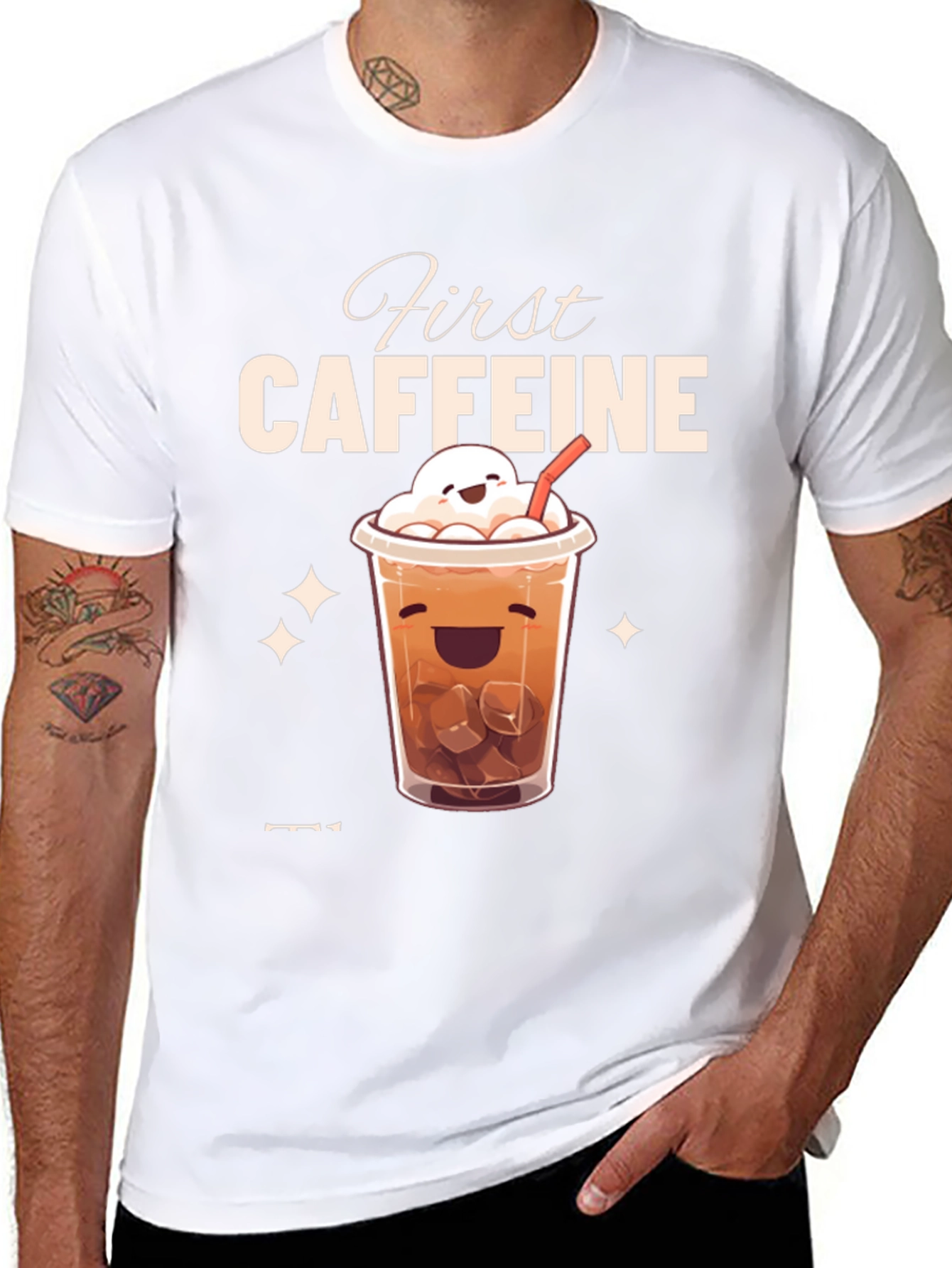Black First Caffeine Kawaii Iced Coffee T-Shirt view 8