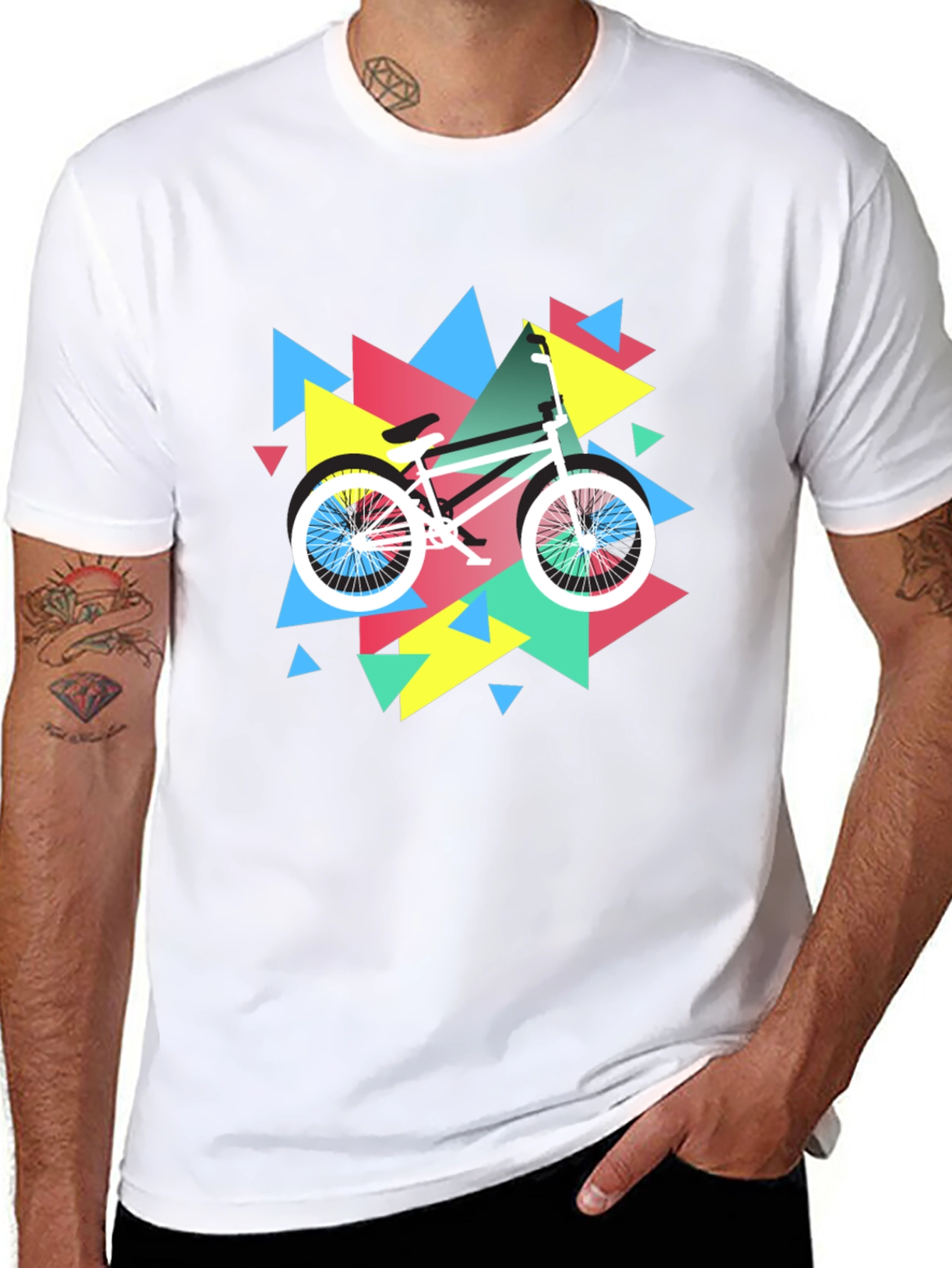 Black Retro Bike Graphic Tee - Black Cotton T-Shirt view 8