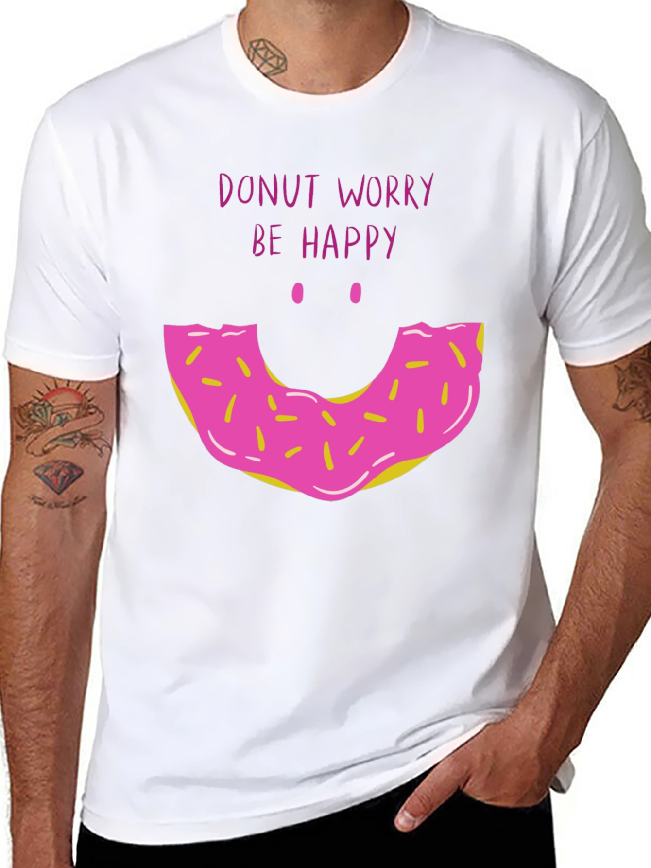 Black Donut Worry Be Happy Graphic T-Shirt view 8