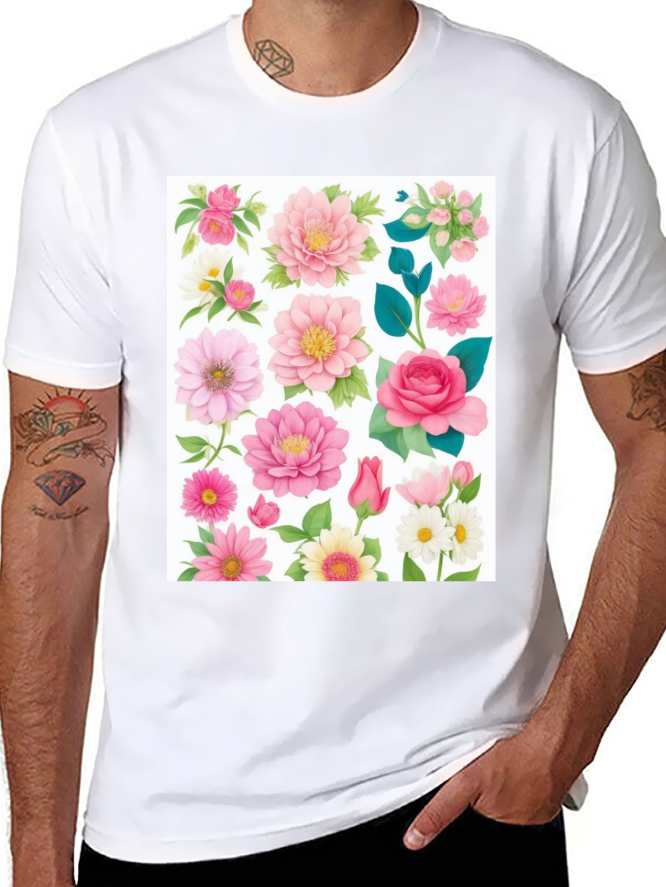 Black Floral Print Black T-Shirt view 8